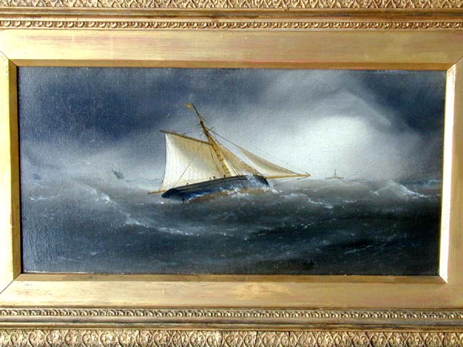 Beautiful Pair of Oil Paintings of 'Cutters in a Breeze' signed Henry E. Tozer, 1883 — image 5