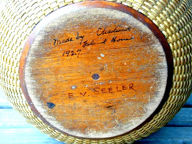 Fine Tall Nantucket basket Signed "Chadwick Island House, 1927, Edgar V. Seeler" — image 2