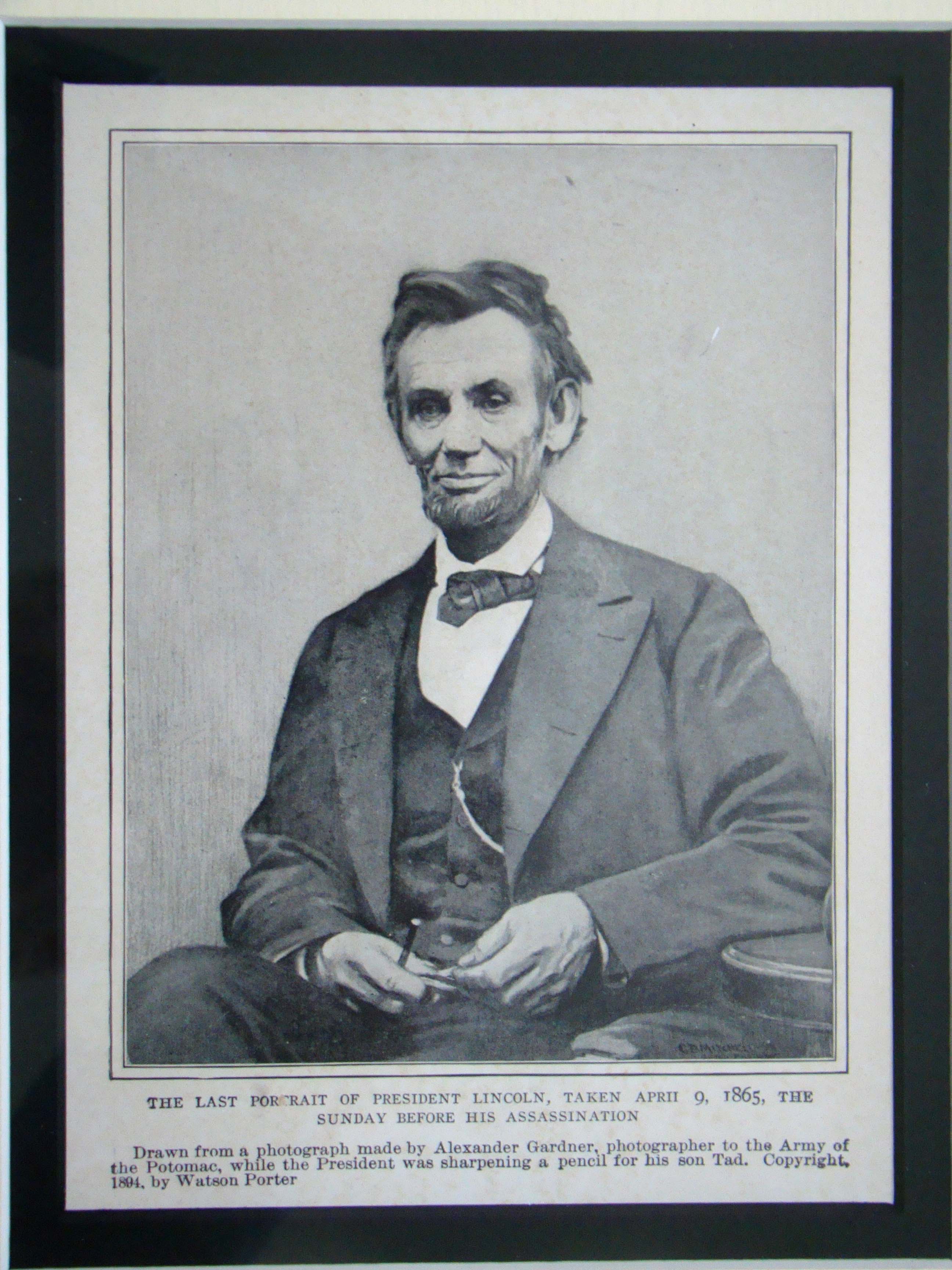 The Last Portrait of President Lincoln, taken April 9, 1865, the Sunday before his assassination