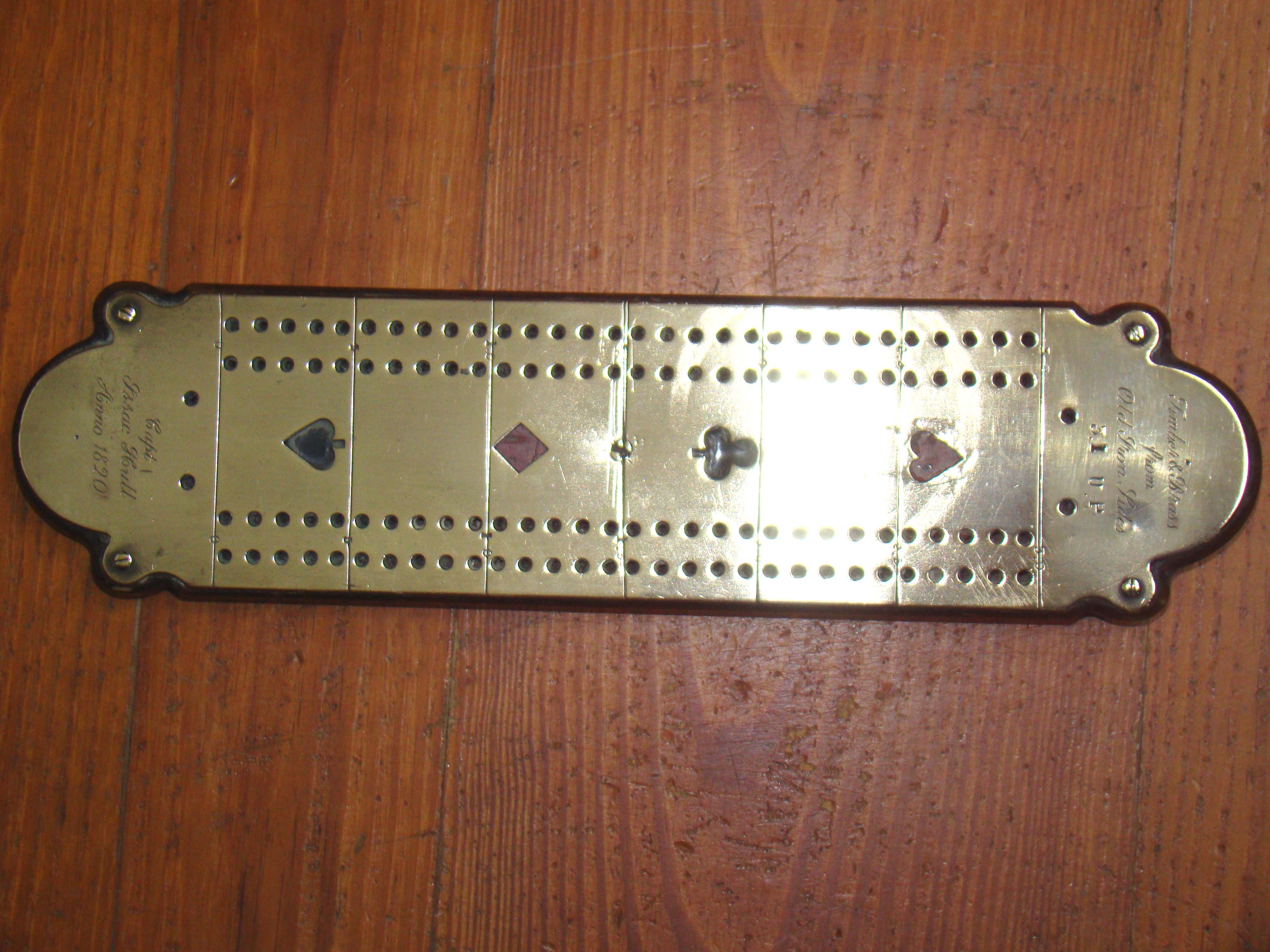A RARE and HISTORICALLY IMPORTANT CRIBBAGE BOARD PRESENTED TO CAPT. ISAAC HULL IN 1820)