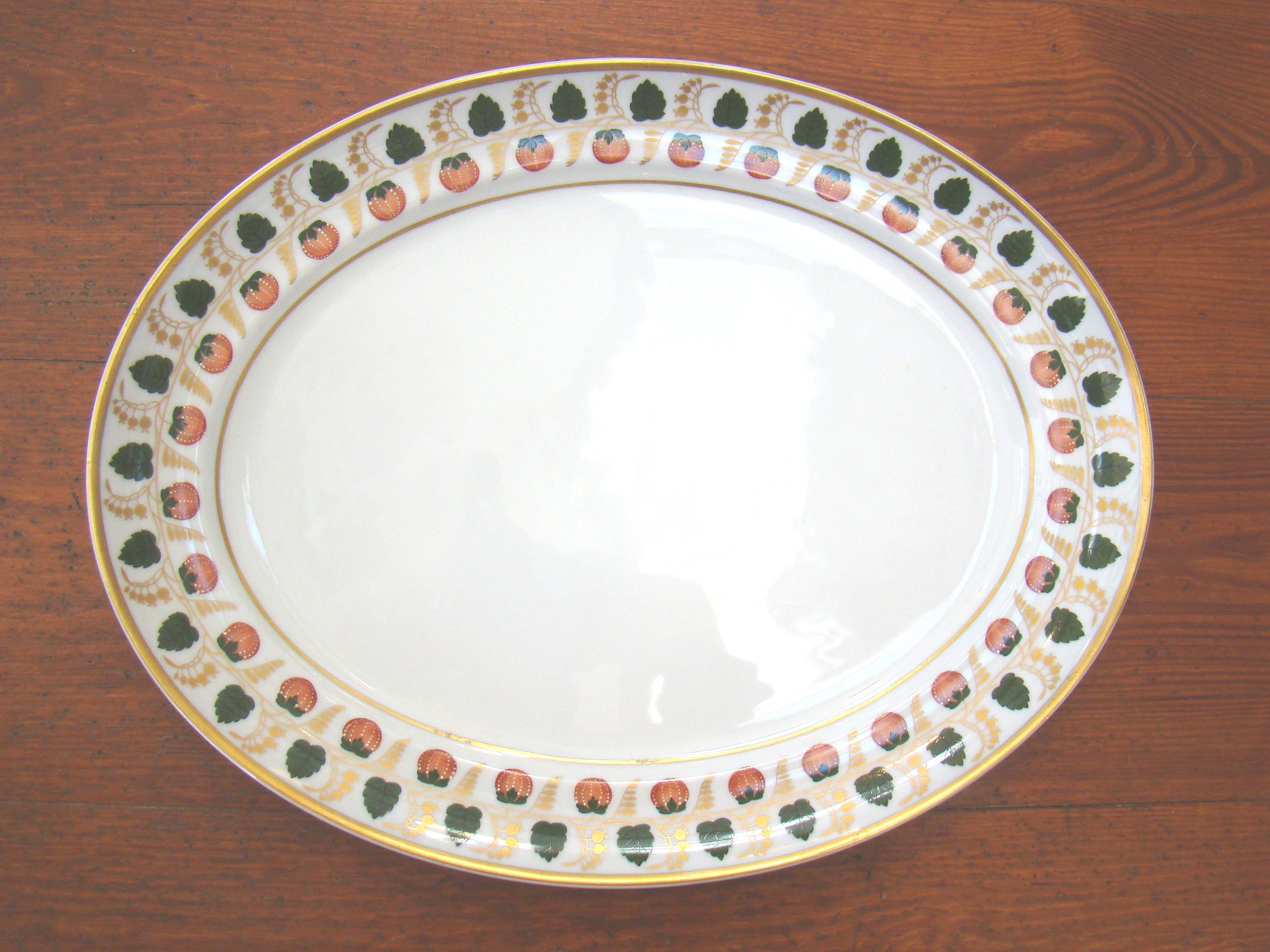 A fine serving platter in the strawberry pattern by Mottahedeh, Vista Allegre, Portugal