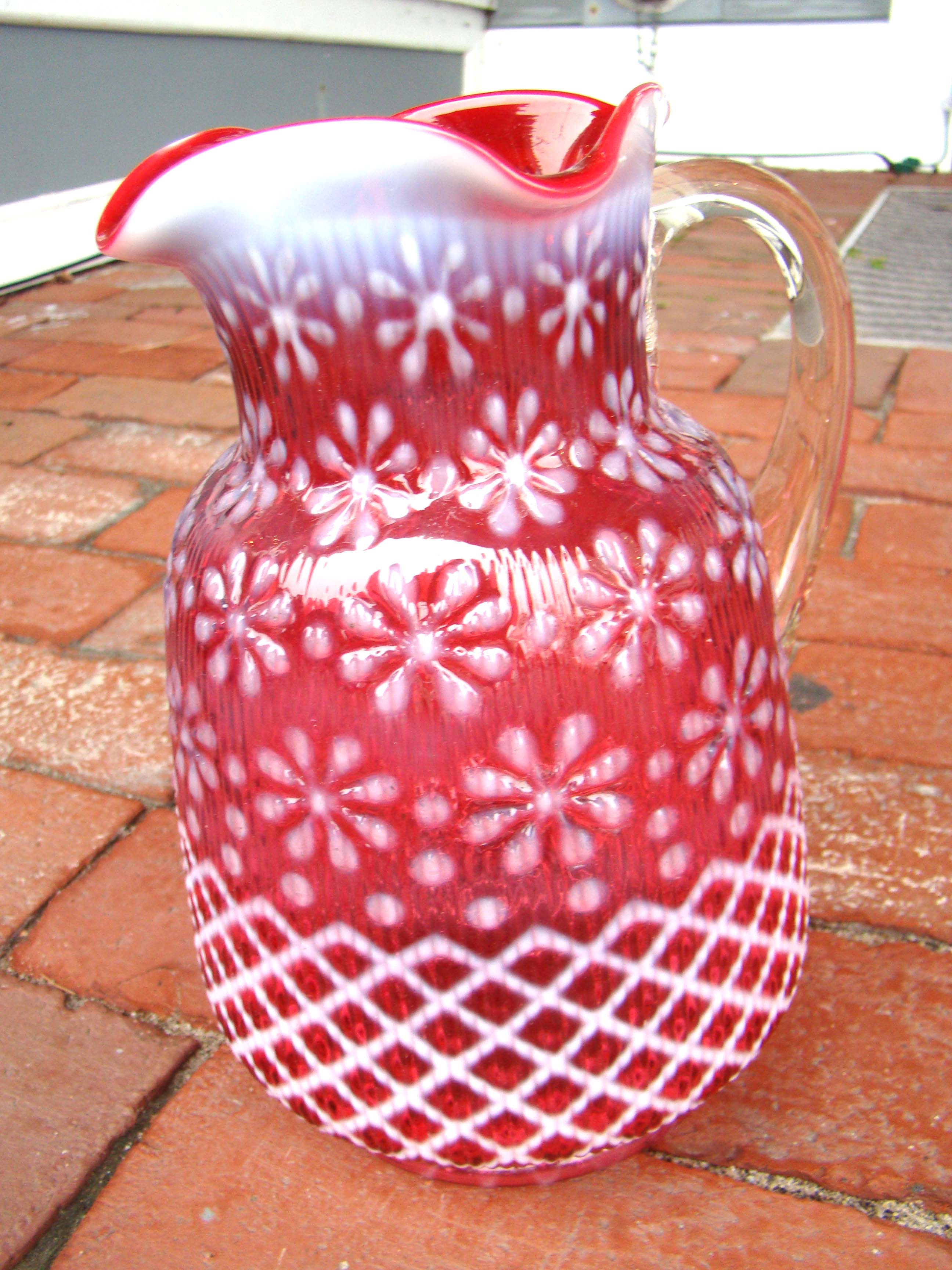 A RARE VINTAGE NORTHWOOD CHRISTMAS RIBBED SNOWFLAKE PITCHER CIRCA 1893