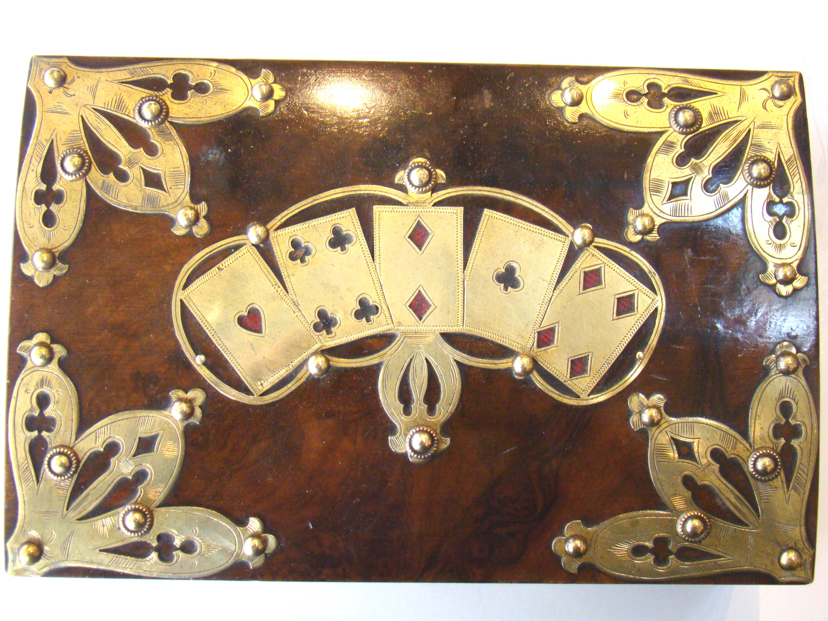 A magnificent brass mounted walnut games box circa 1890