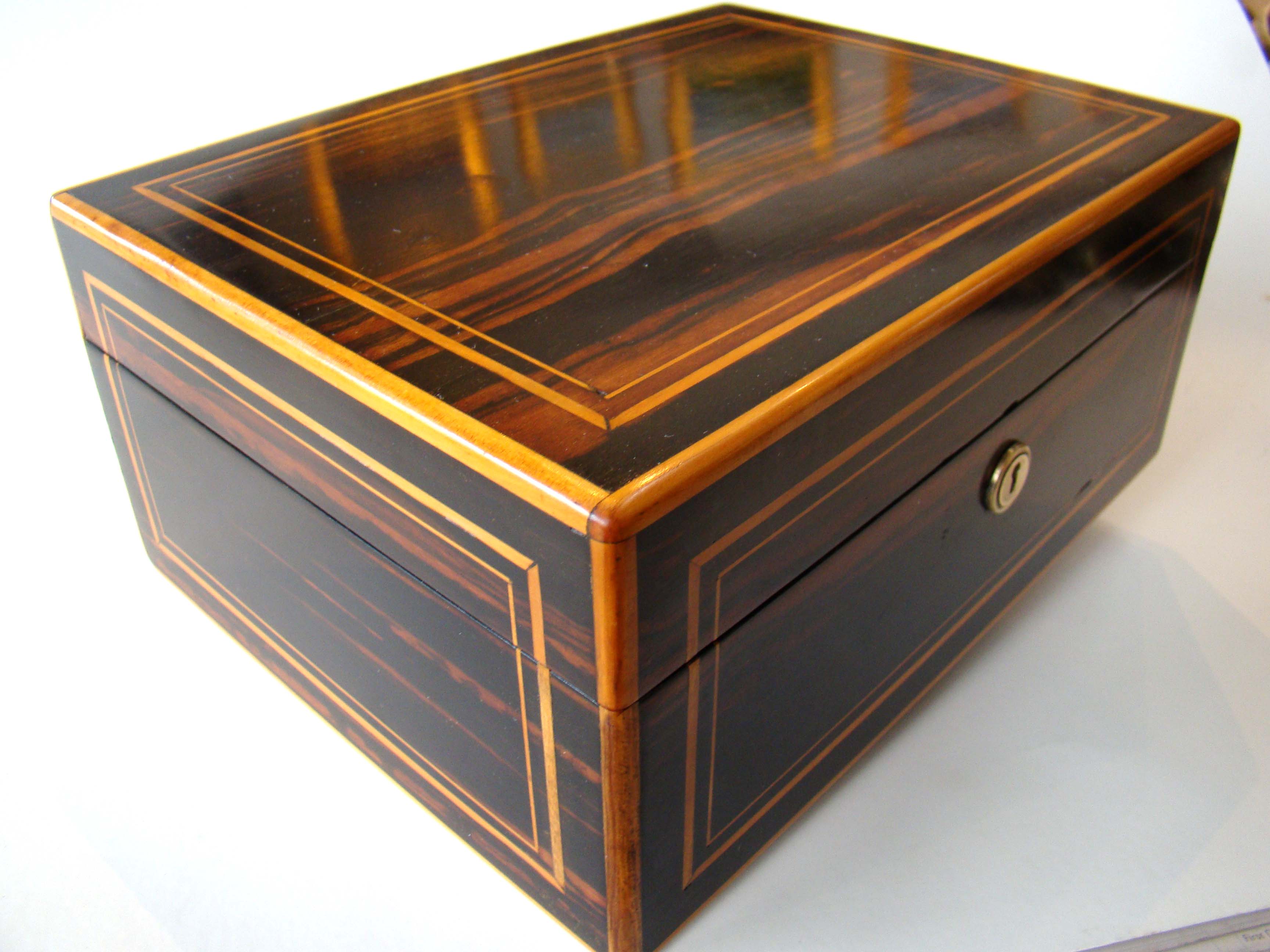 A stunning English coromandel wood jewelry box circa 1850