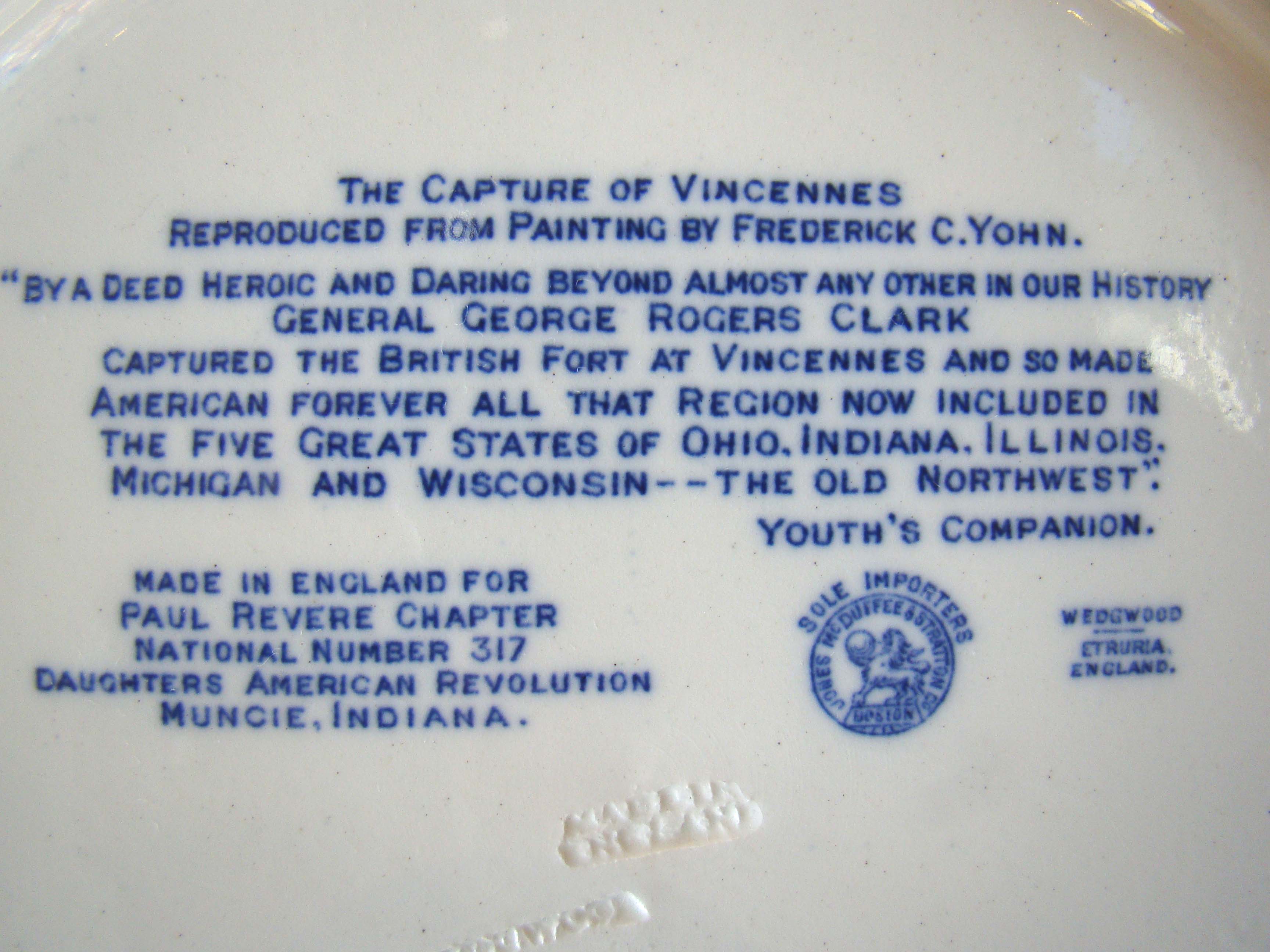 Commemorative plate depicting the American victory over the British at St. Vincennes — image 2