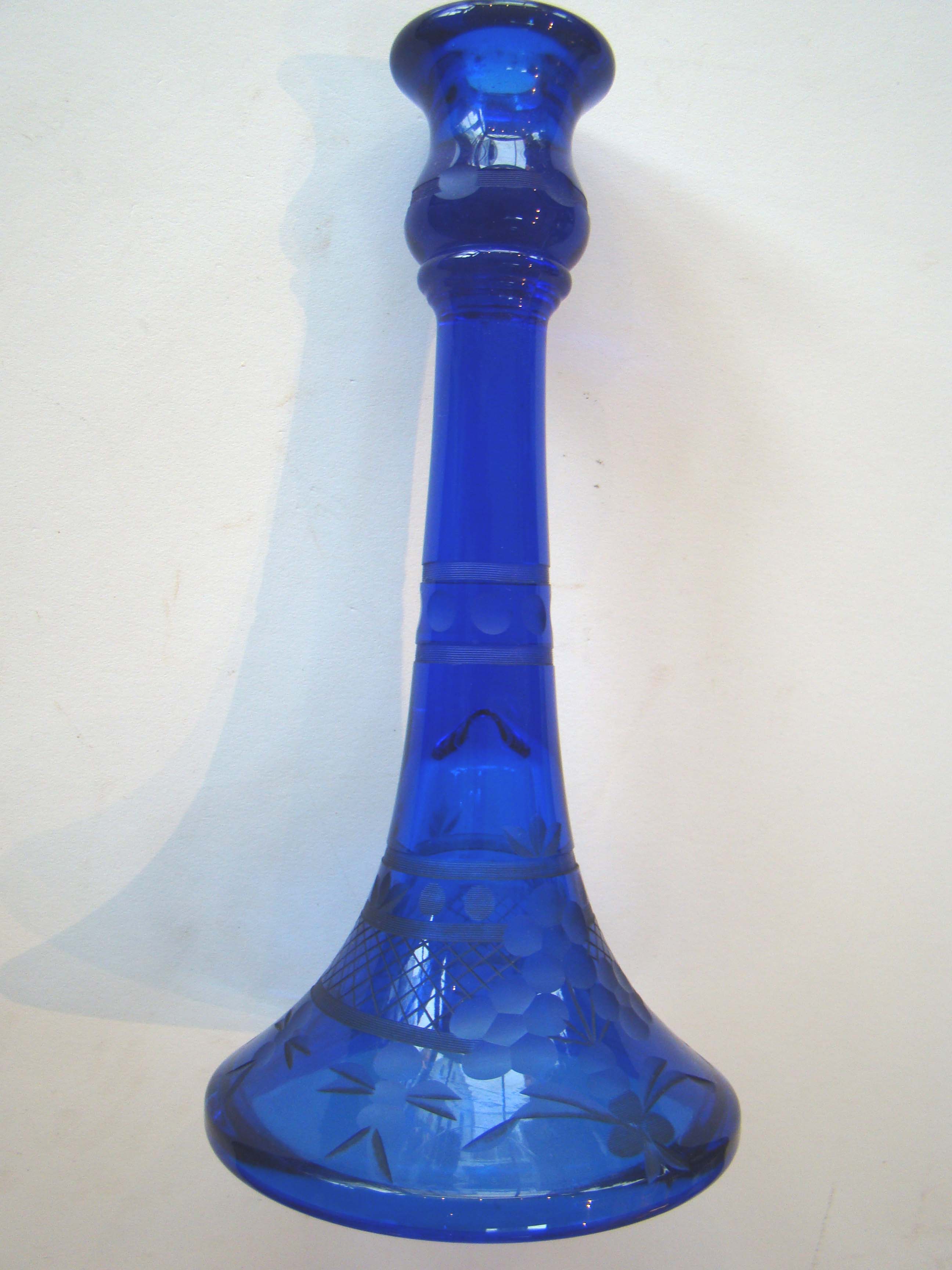 A beautiful pair of vintage etched cobalt candlesticks — image 3