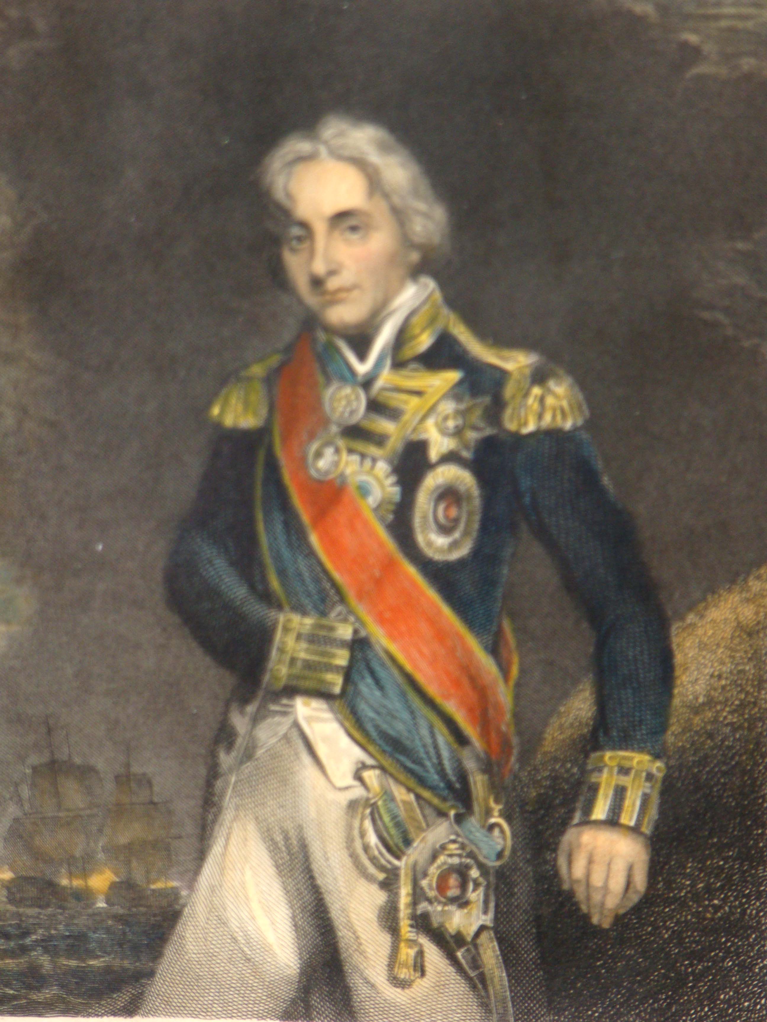 A fine hand colored steel engraving of Admiral Horatio Nelson printed in 1840