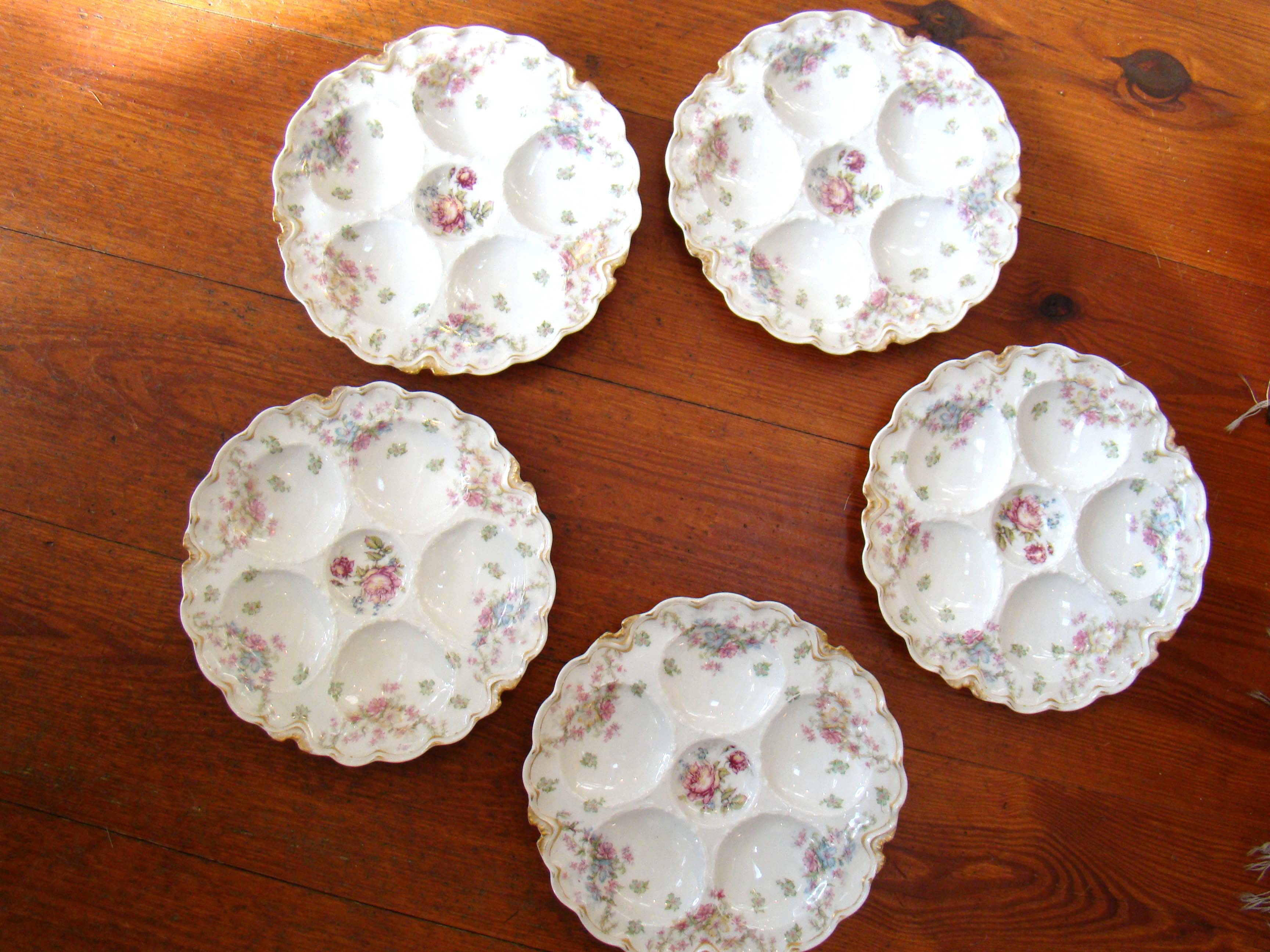 A fine and RARE set of five Haviland Limoges oyster plates made circa 1890