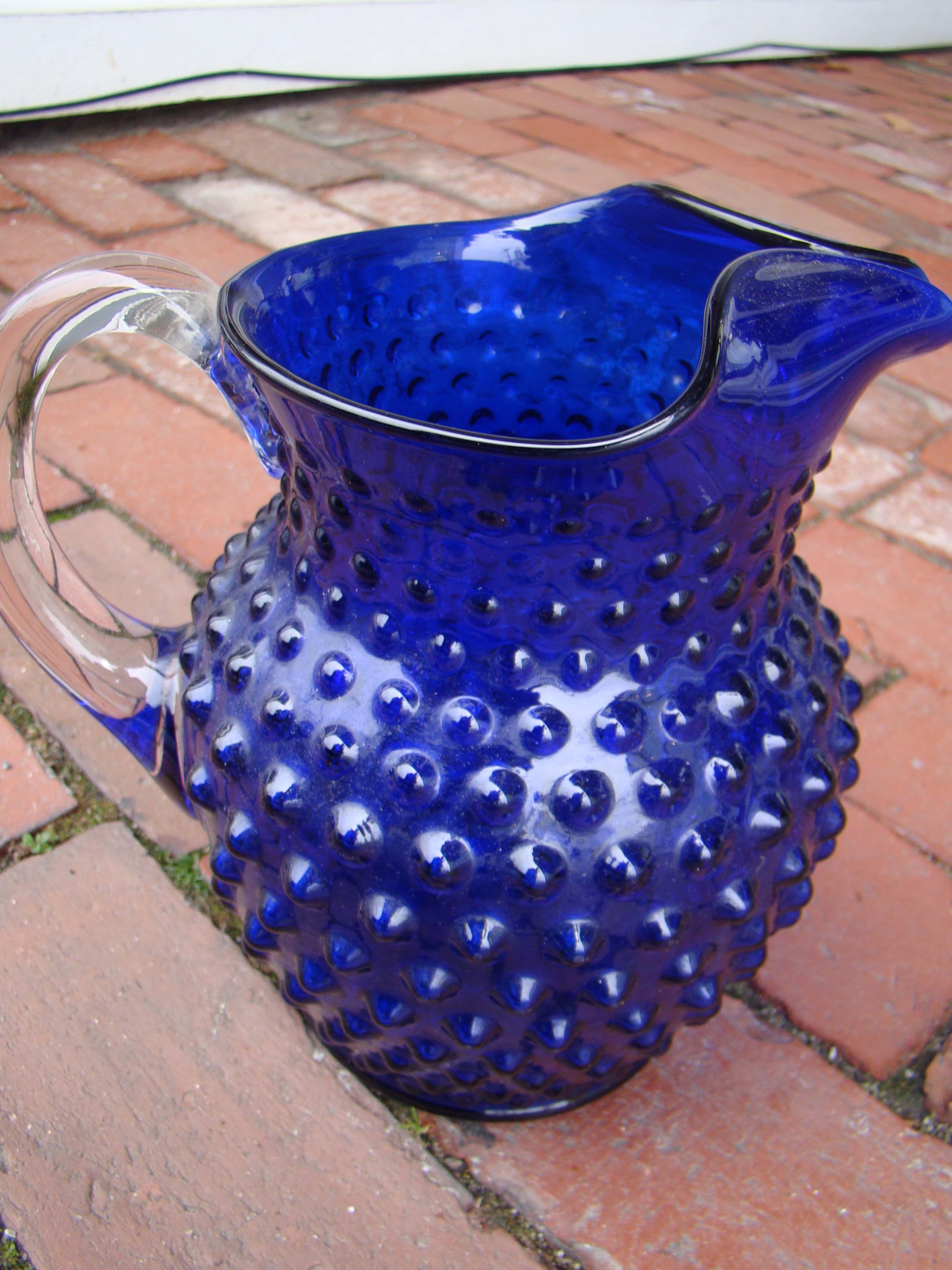 A beautiful vintage cobalt blue hobnail pattern jug circa 1935
