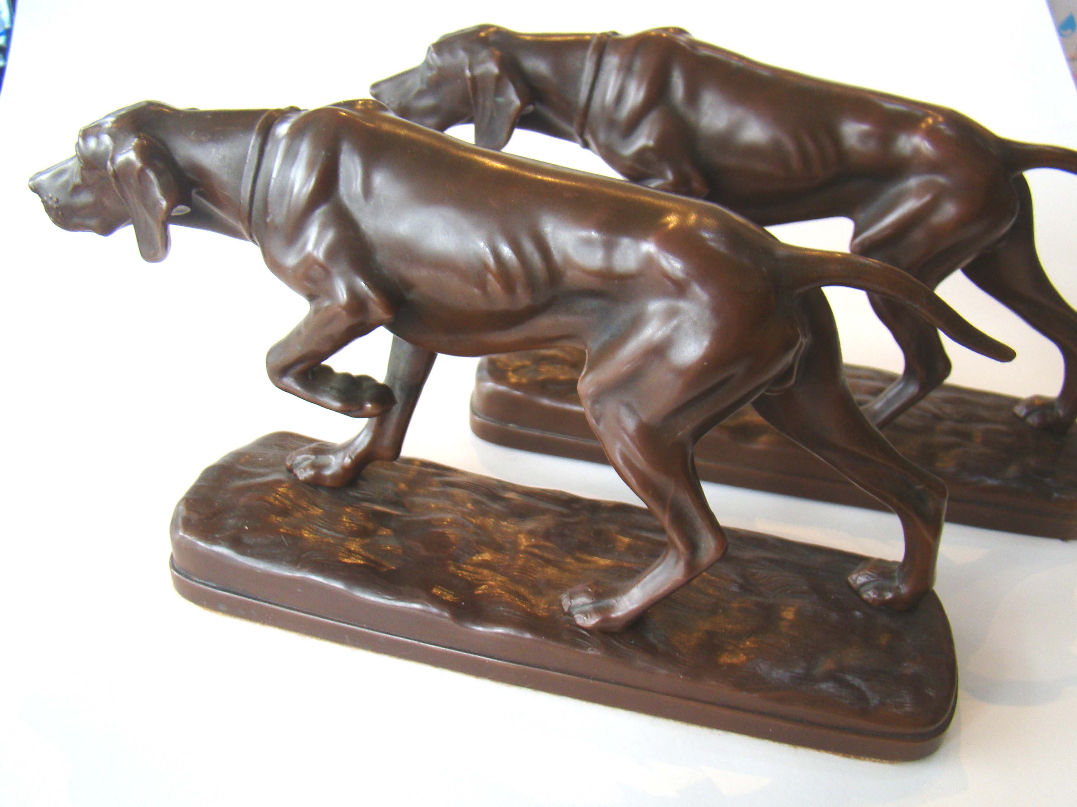 A FABULOUS and RARE pair of Pointer bookends made by Jennings Brothers circa 1925
