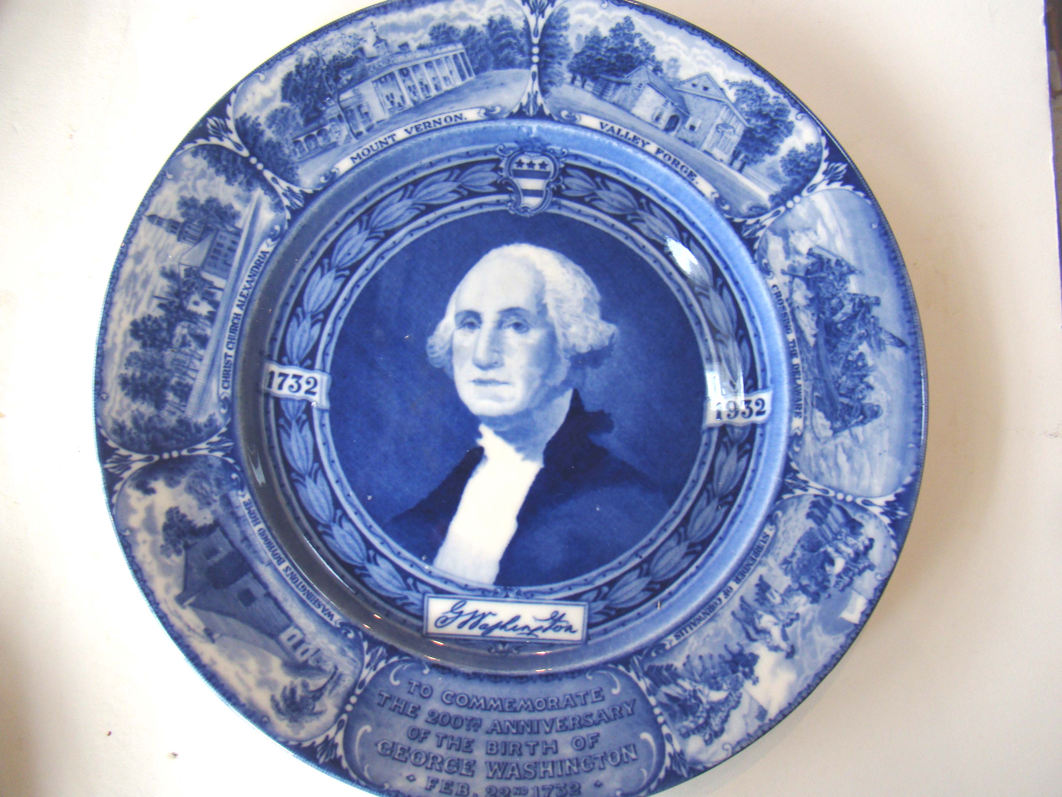 A plate commemorating the 200th anniversary of the birth of George Washington in 1732
