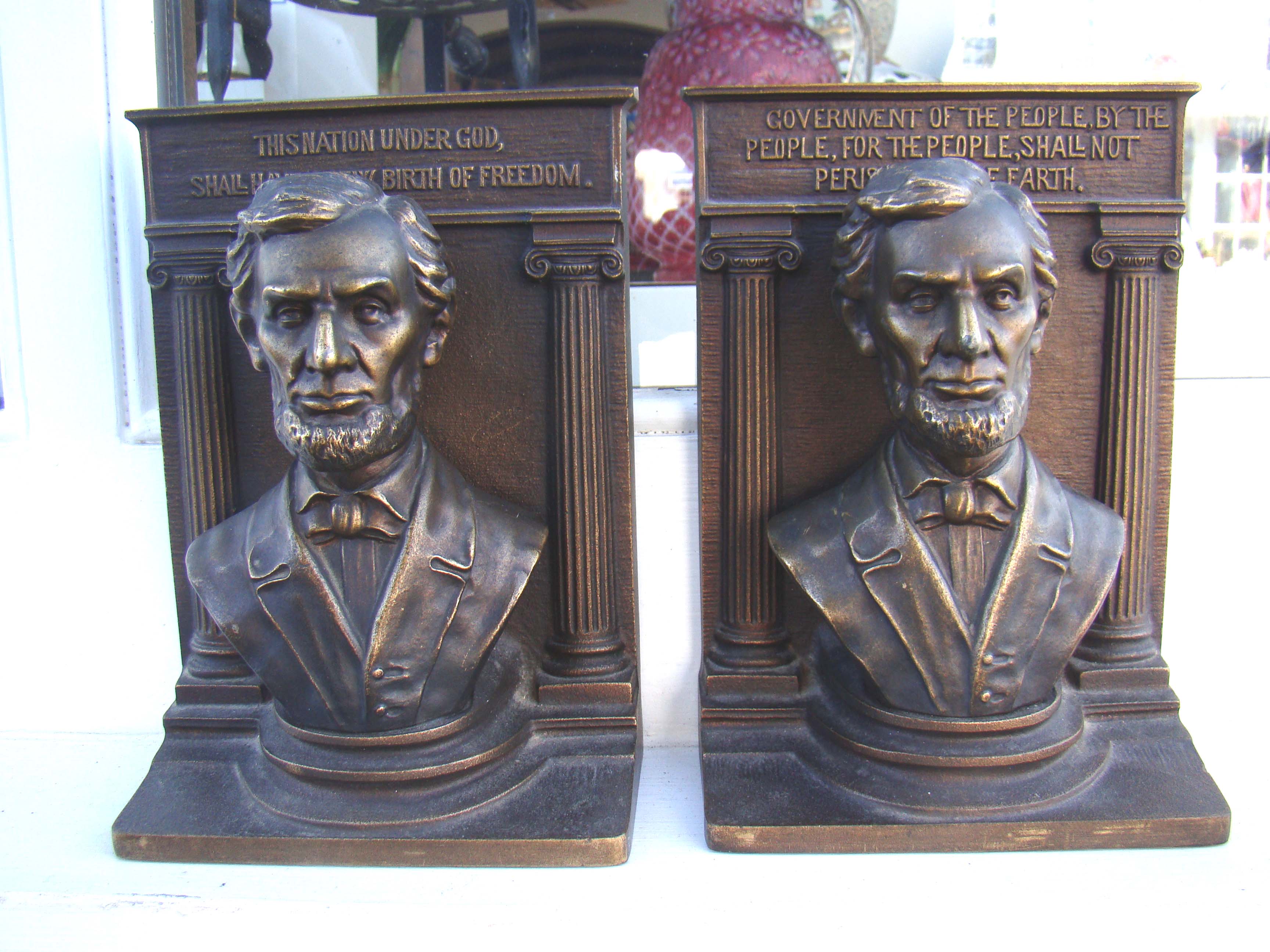 A fine and rare pair of Abraham Lincoln bookends made by Bradley & Hubbard circa 1928