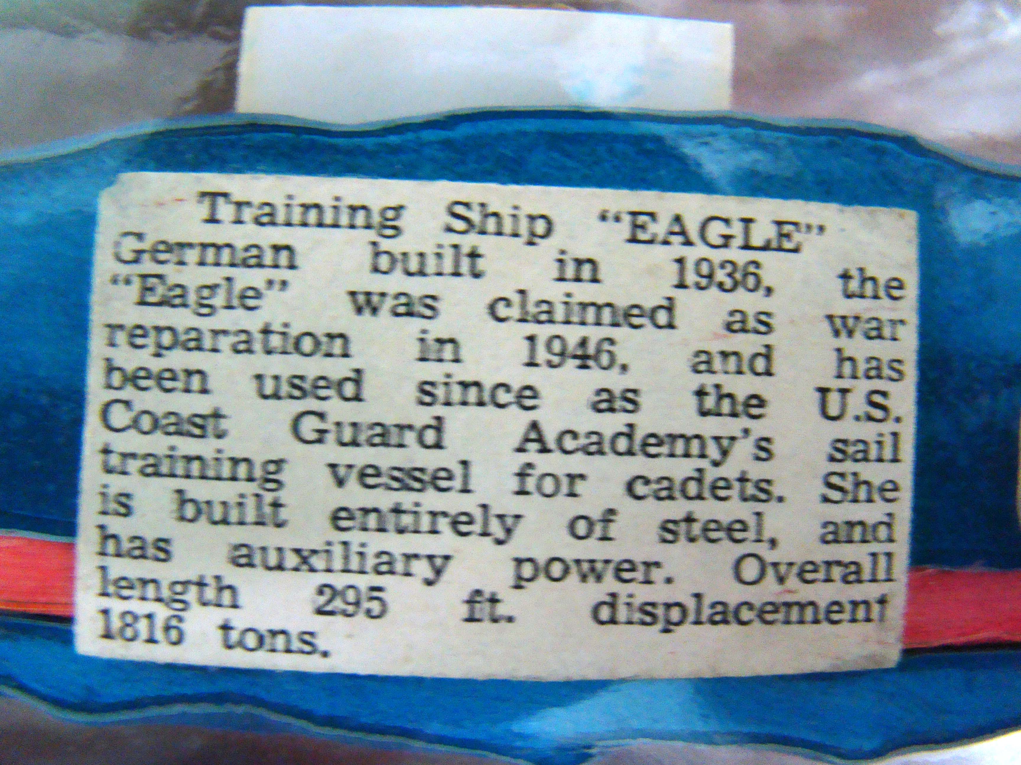 A fine vintage SHIP-IN-A BOTTLE depicting the U S Coast Guard Academy's sail training ship the EAGLE — image 2