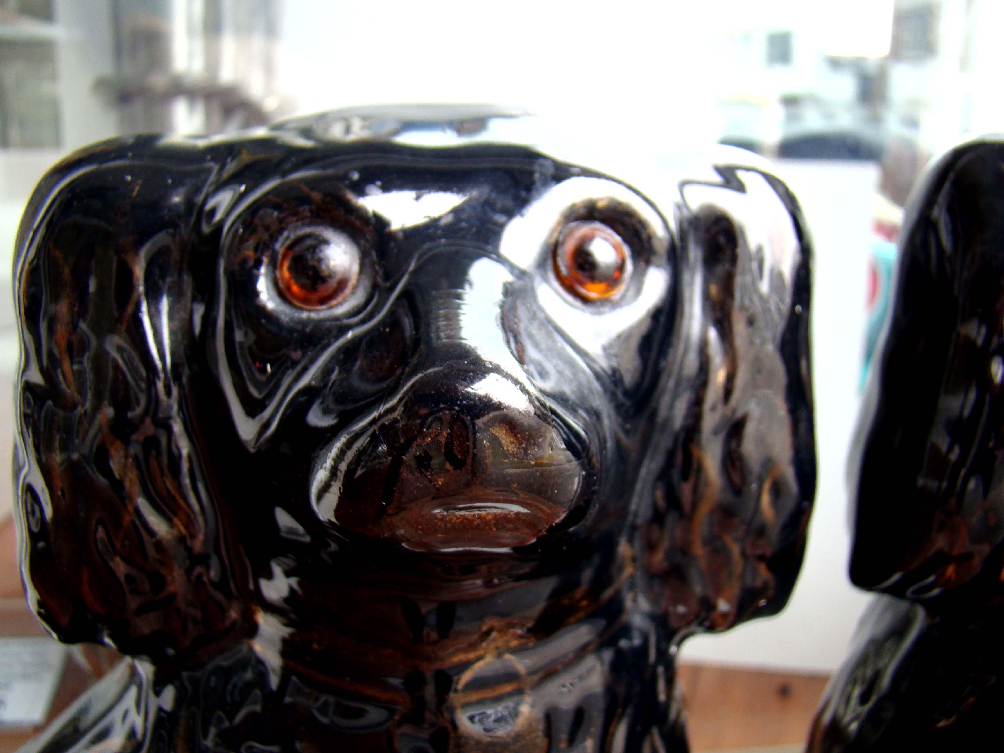 A rare pair of 19th century Black Staffordshire Cavalier King Charles Spaniel mantle dogs — image 2