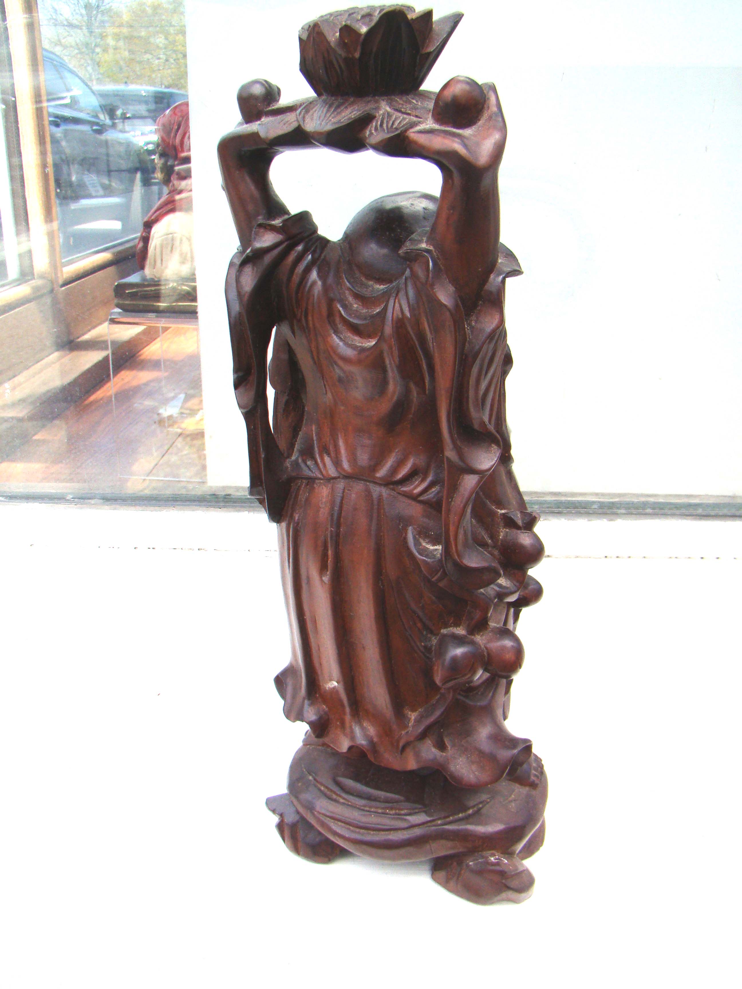 A fine vintage 12 1/2" carved teakwood Happy Buddfha — image 2