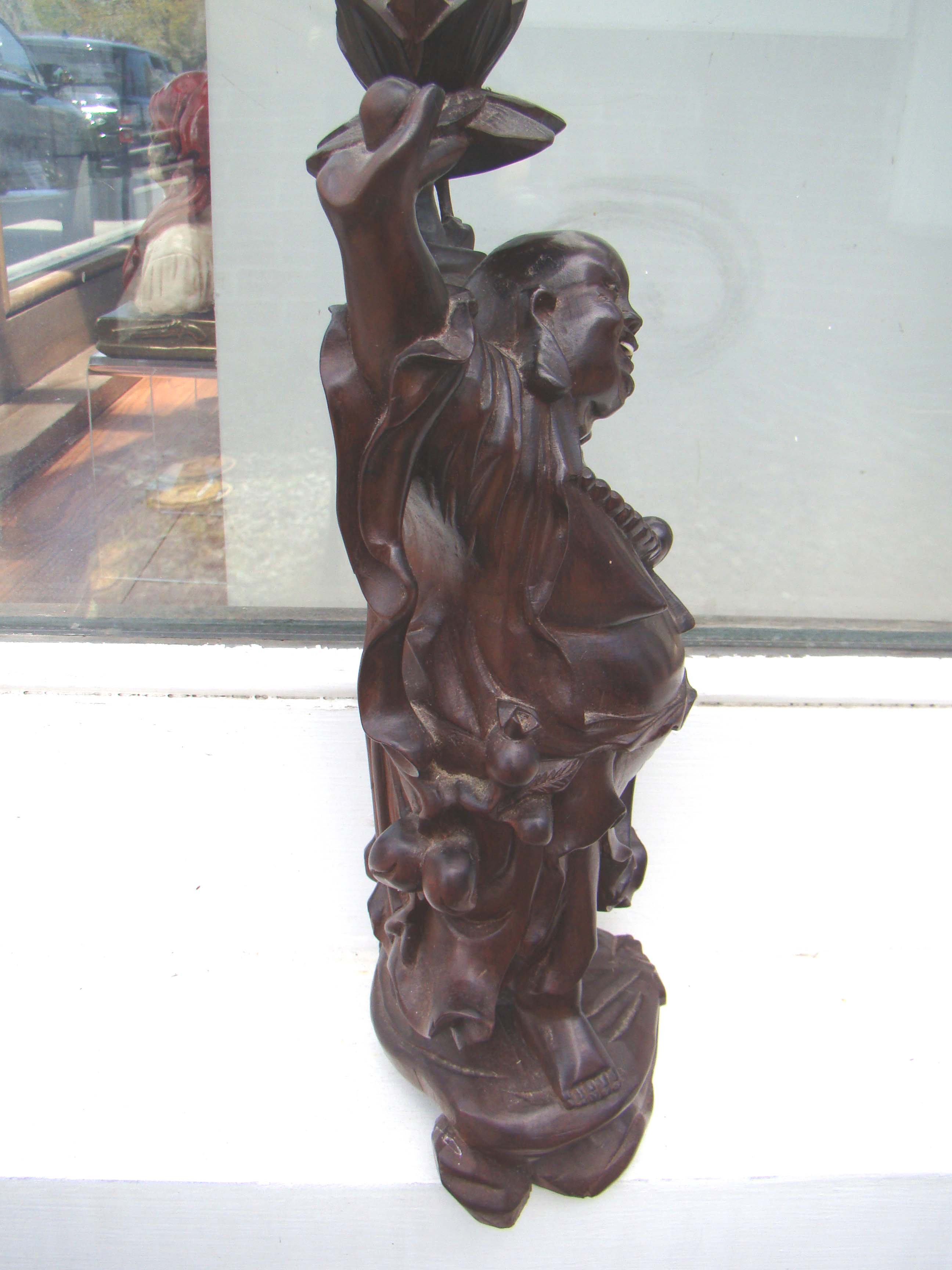 A fine vintage 12 1/2" carved teakwood Happy Buddfha — image 3