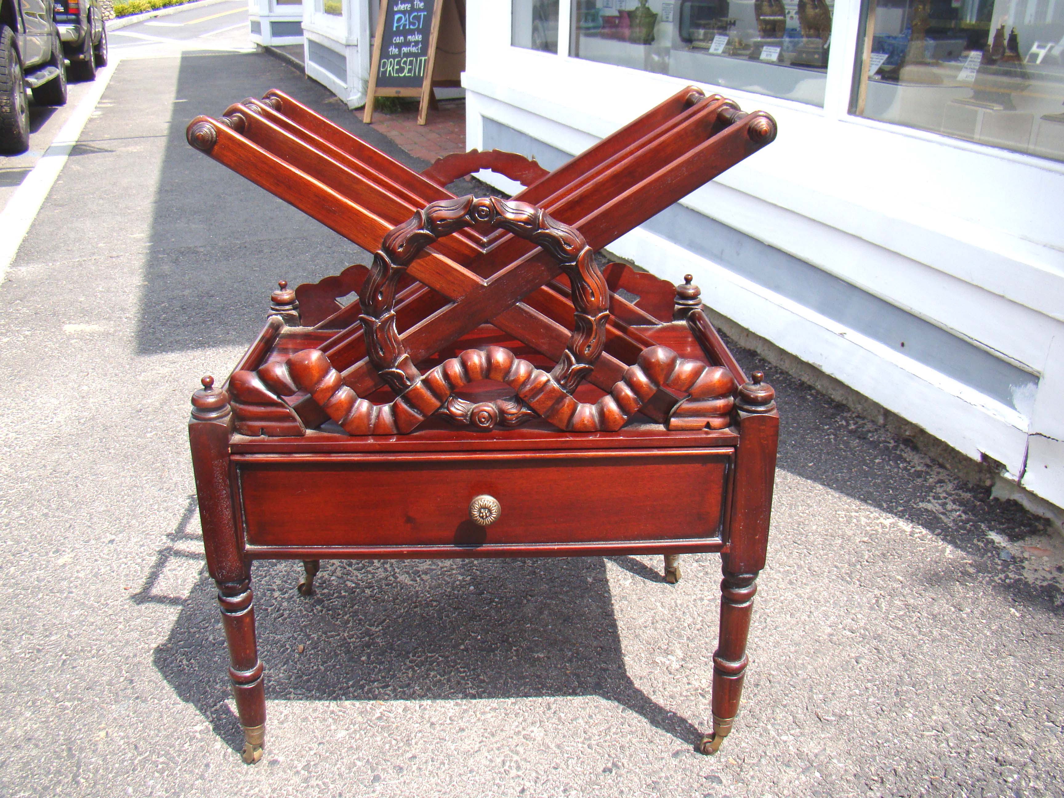 An attractive English Regency period mahogany Canterbury circa 1820