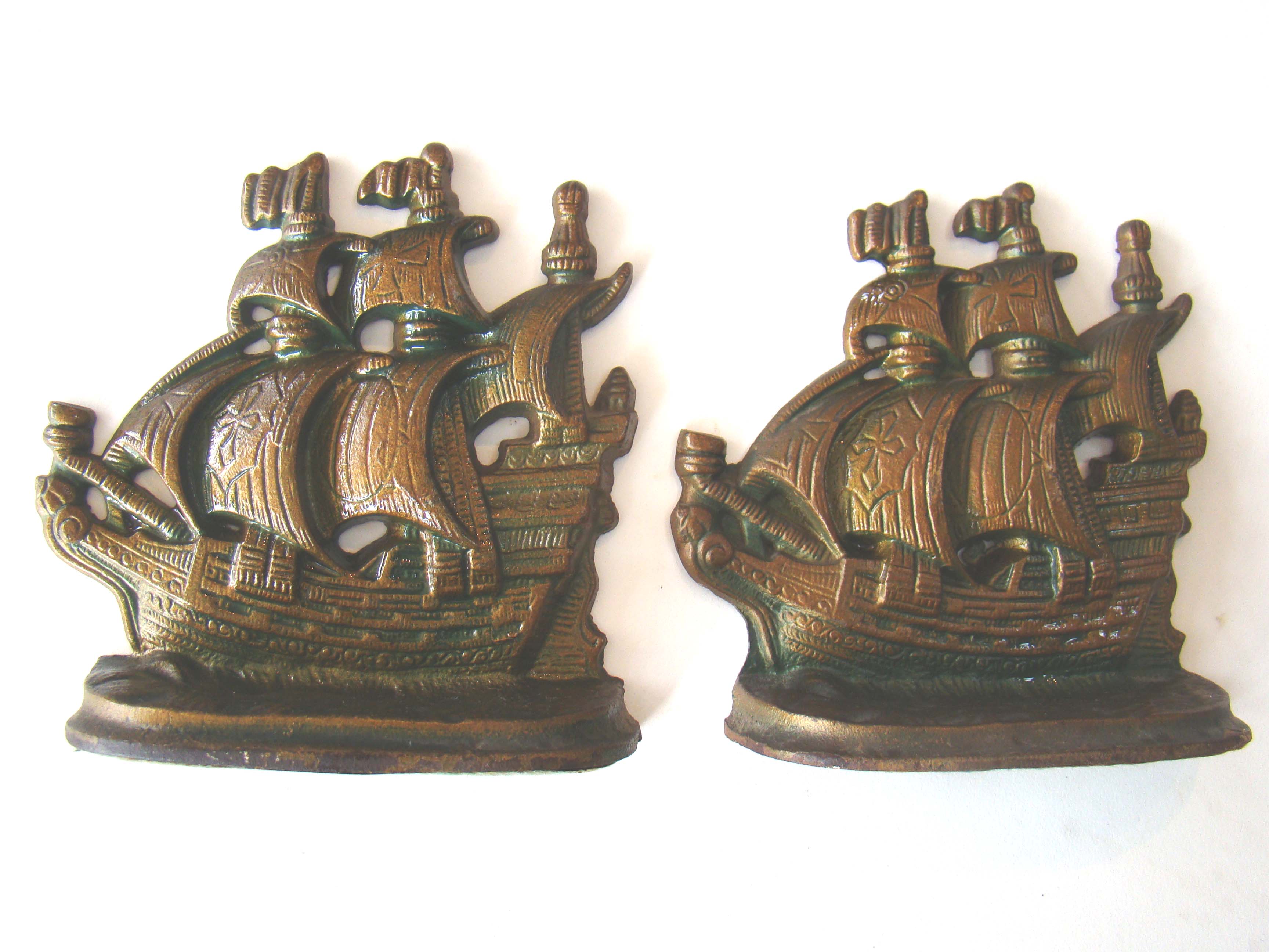 A pair of vintage 16th century Spanish Galleon style bookends circa 1925