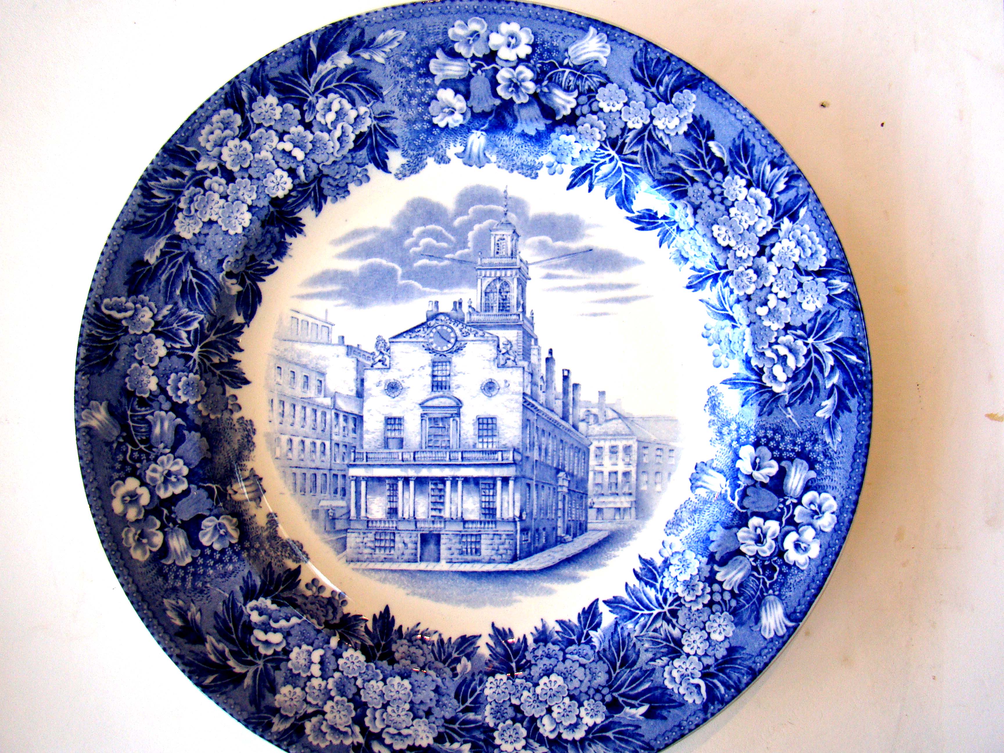 An historic and rare plate signed by Boston's Mayor James Curley in 1930 featuring "The Old Boston State House" built in 1712. 