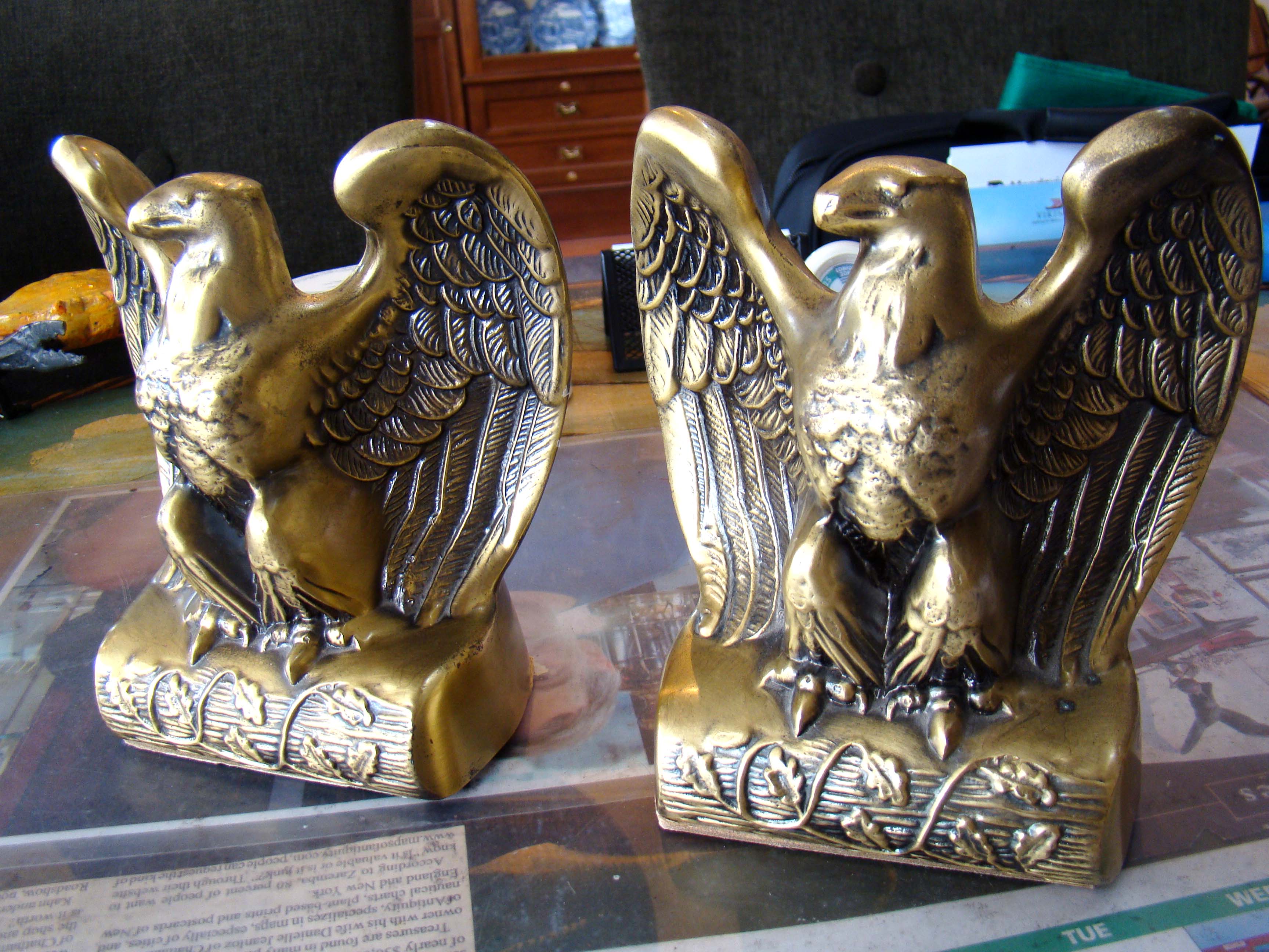 A pair of vintage brass American eagle bookends
