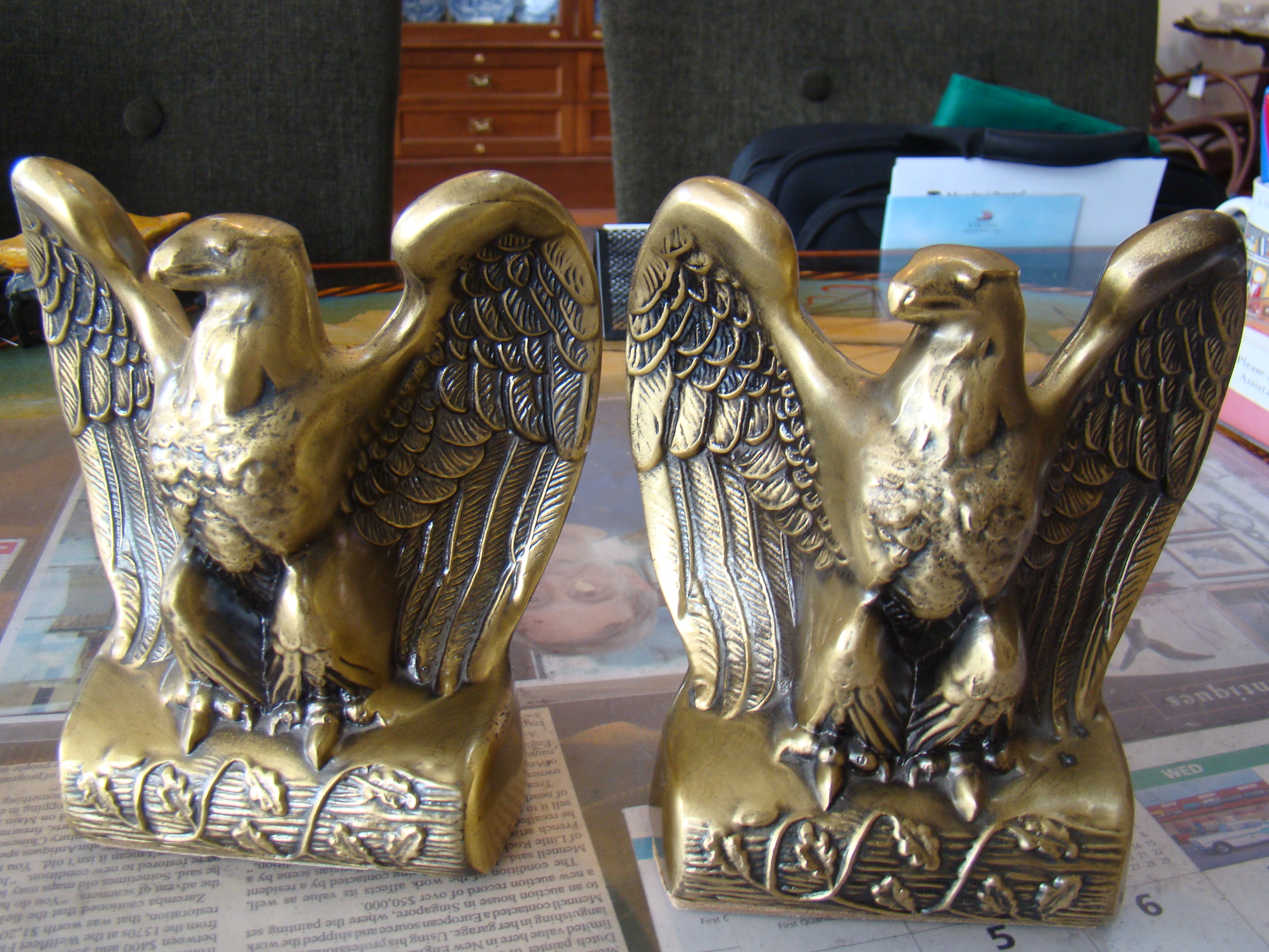 A pair of vintage brass American eagle bookends — image 2