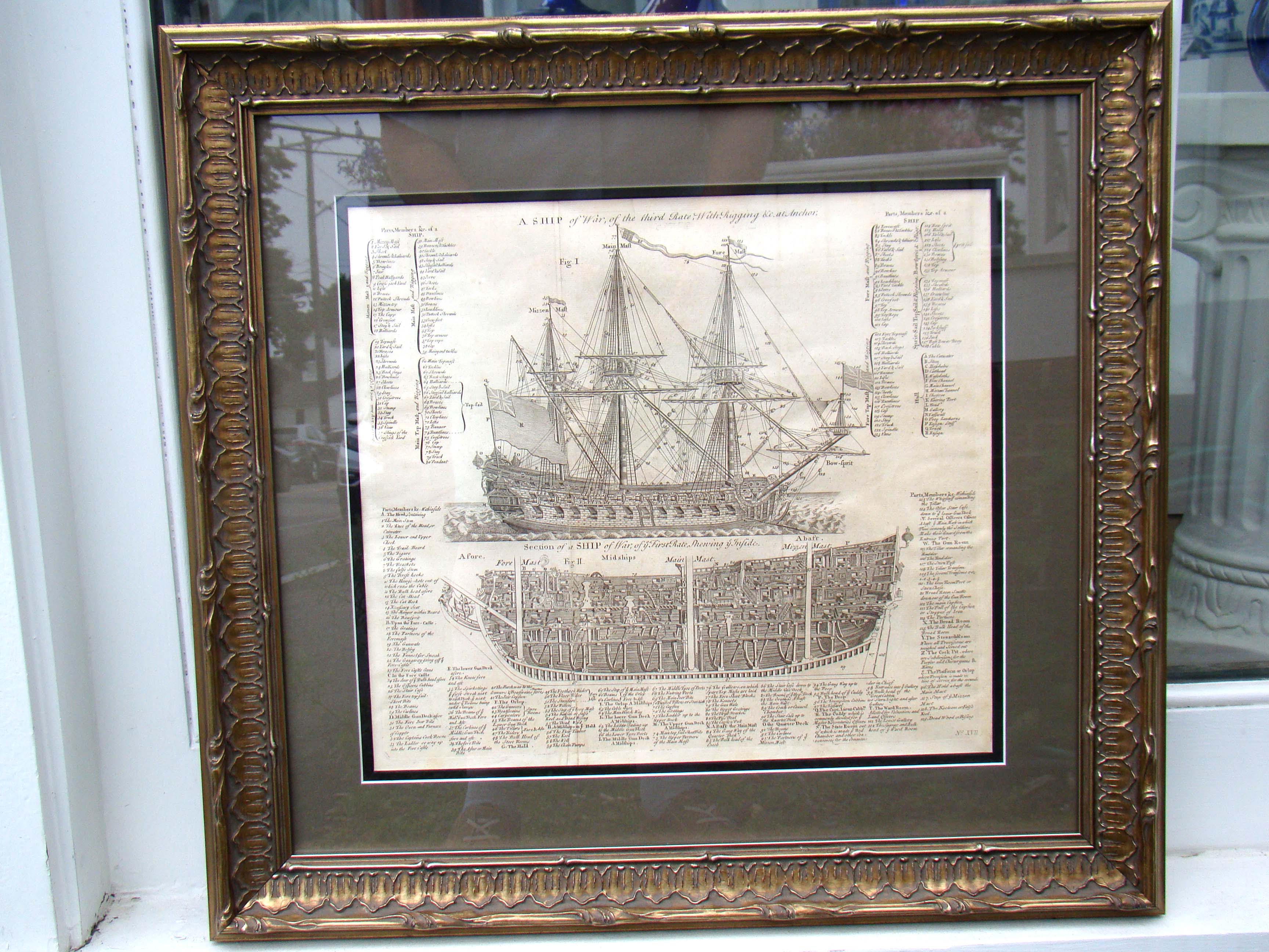 An original and rare engraving published in 1728 featuring "A Royal Navy ship of War — image 2
