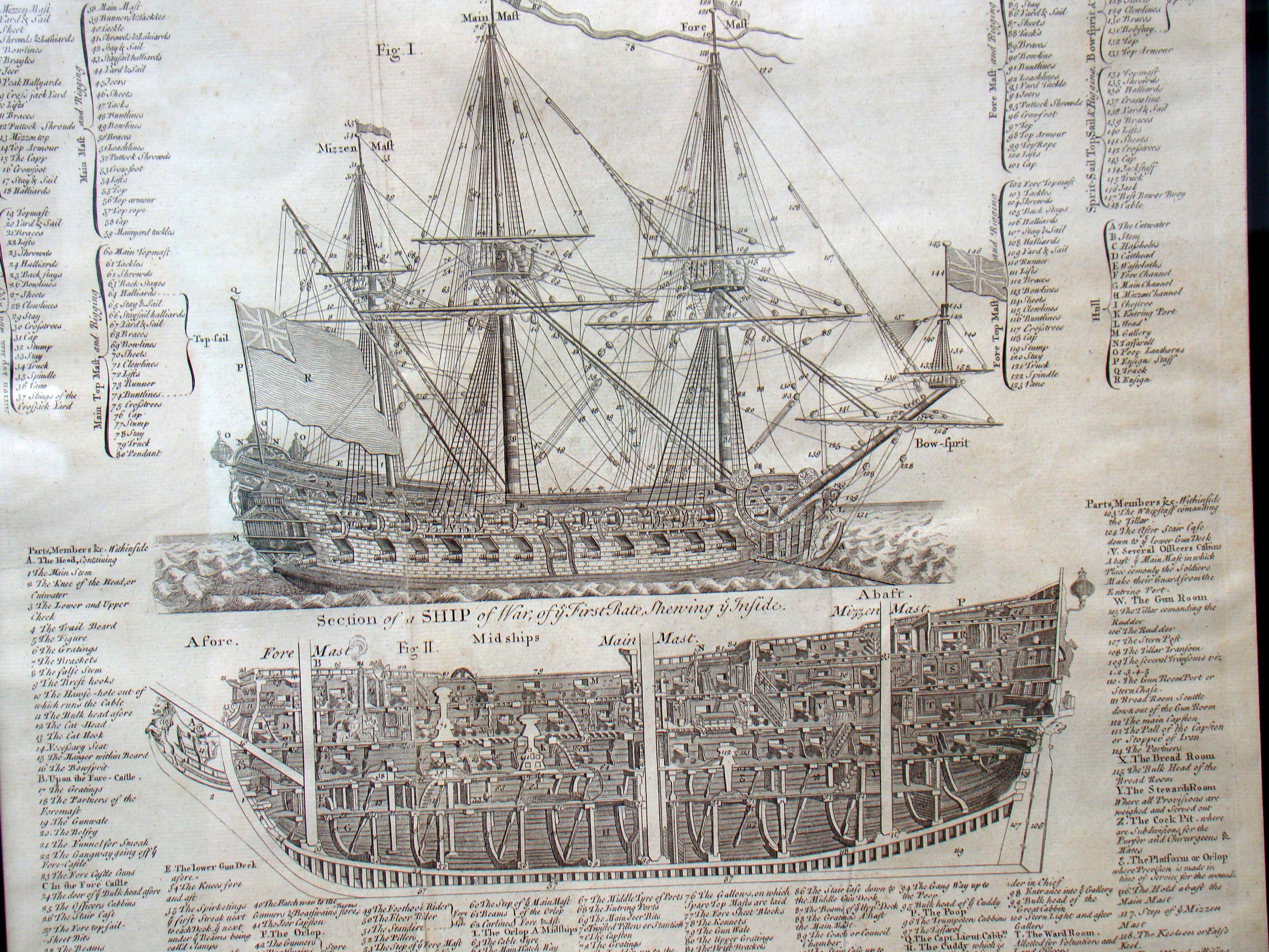 An original and rare engraving published in 1728 featuring "A Royal Navy ship of War — image 3