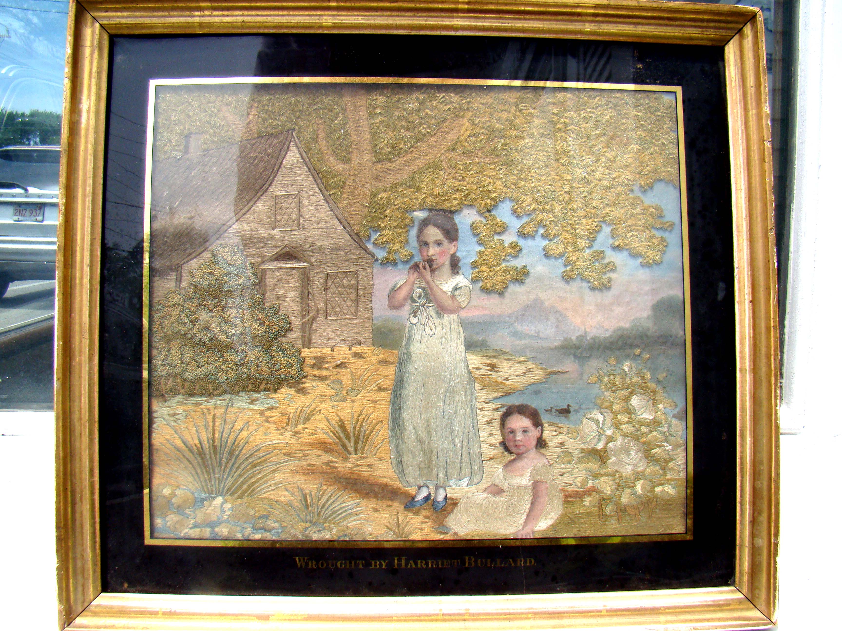 A fine and rare early 19th century schoolgirl "silk embroidery" made by Harriet Bullard of Boston