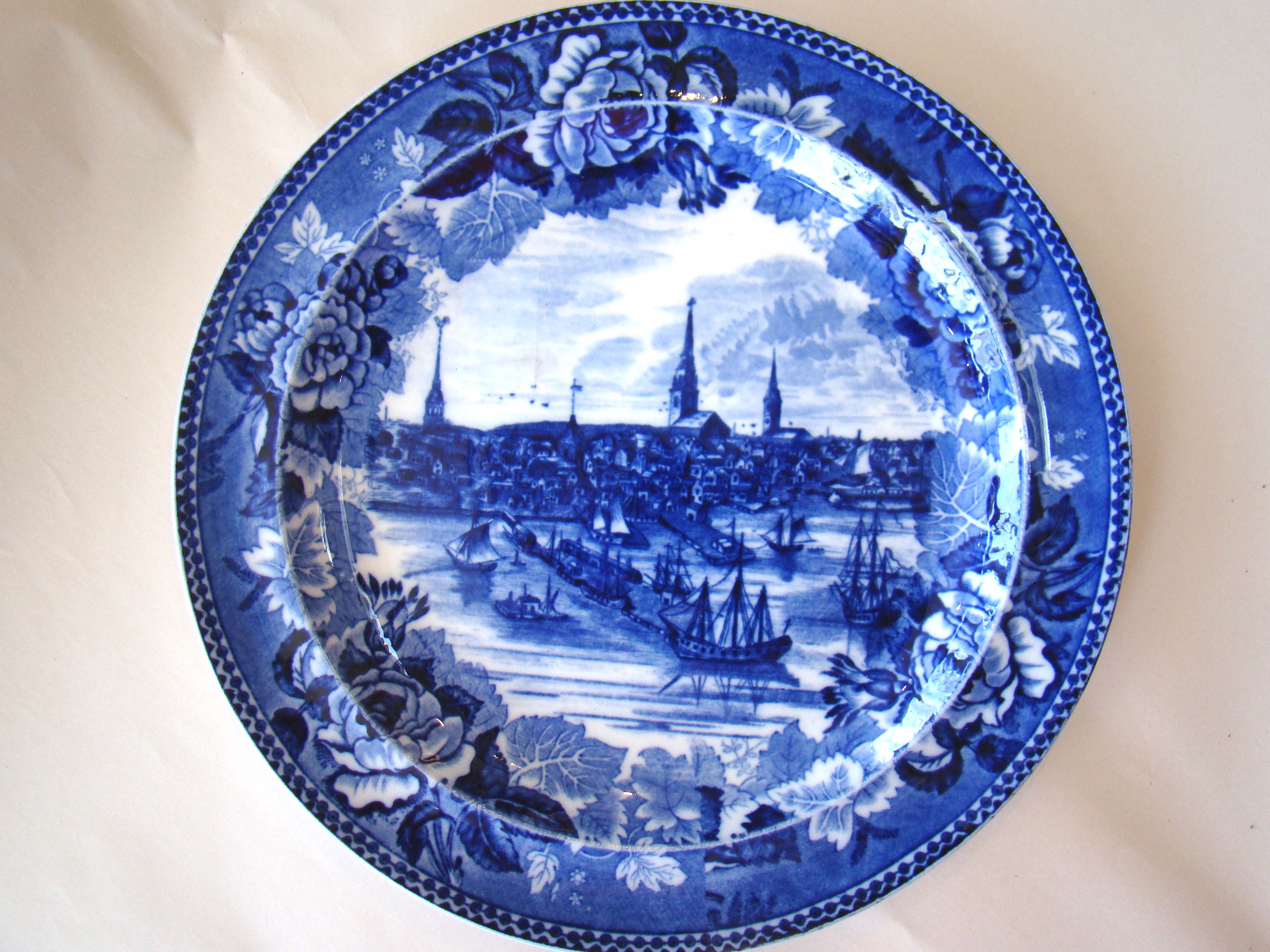 A fine historical plate depicting "Boston in 1768" made by Wedgwood in 1895