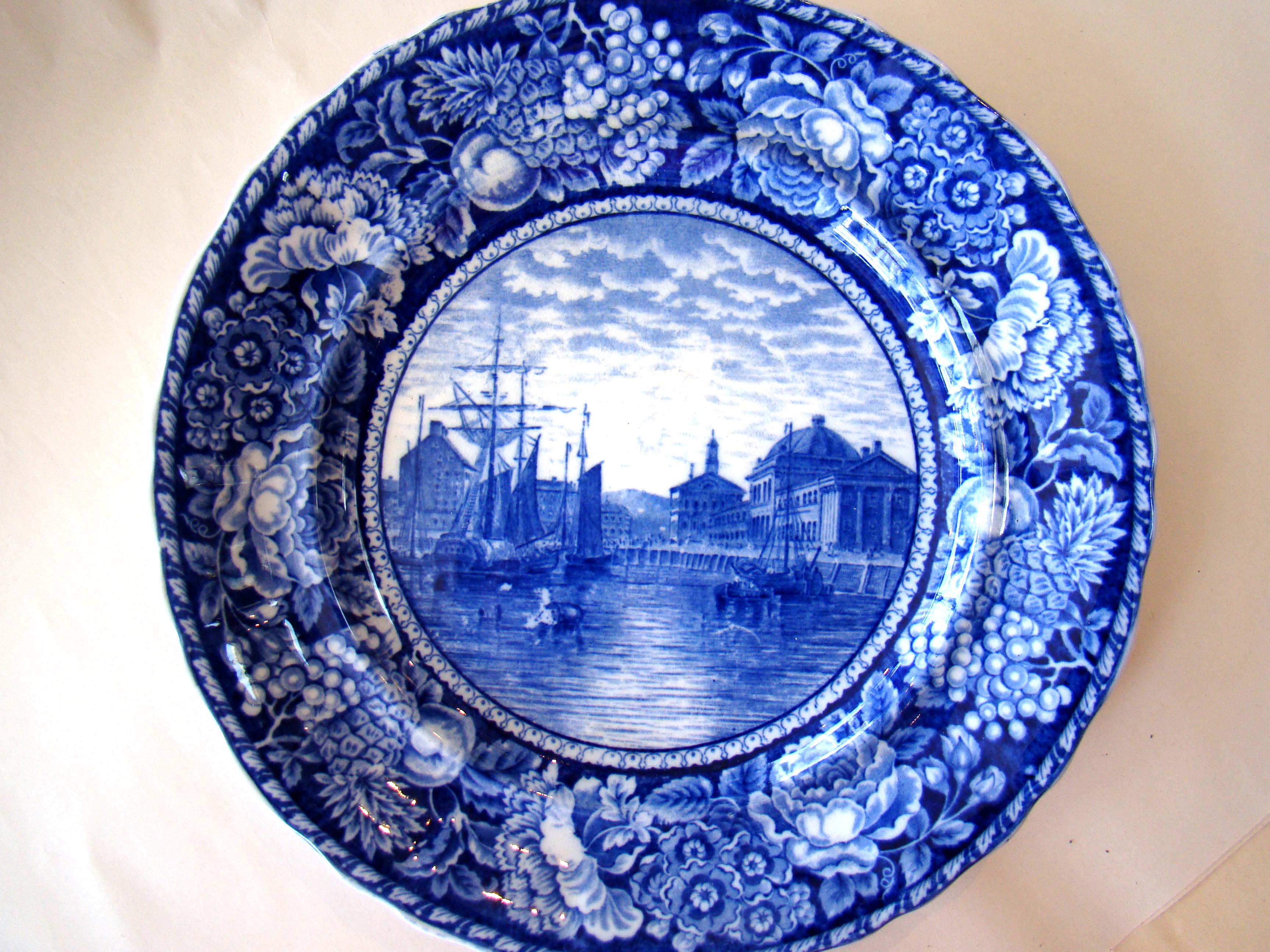 A fine historical plate depicting Faneuil Hall, Boston, from the Harbor circa 1780