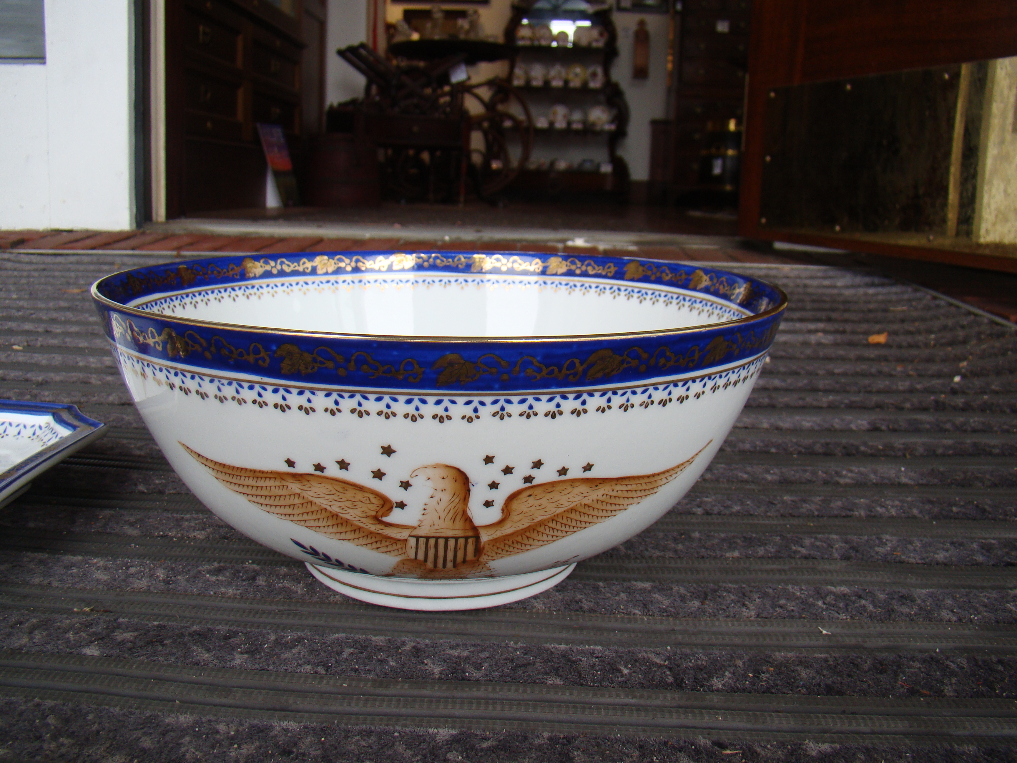 A fine vintage American eagle serving bowl and matching dish