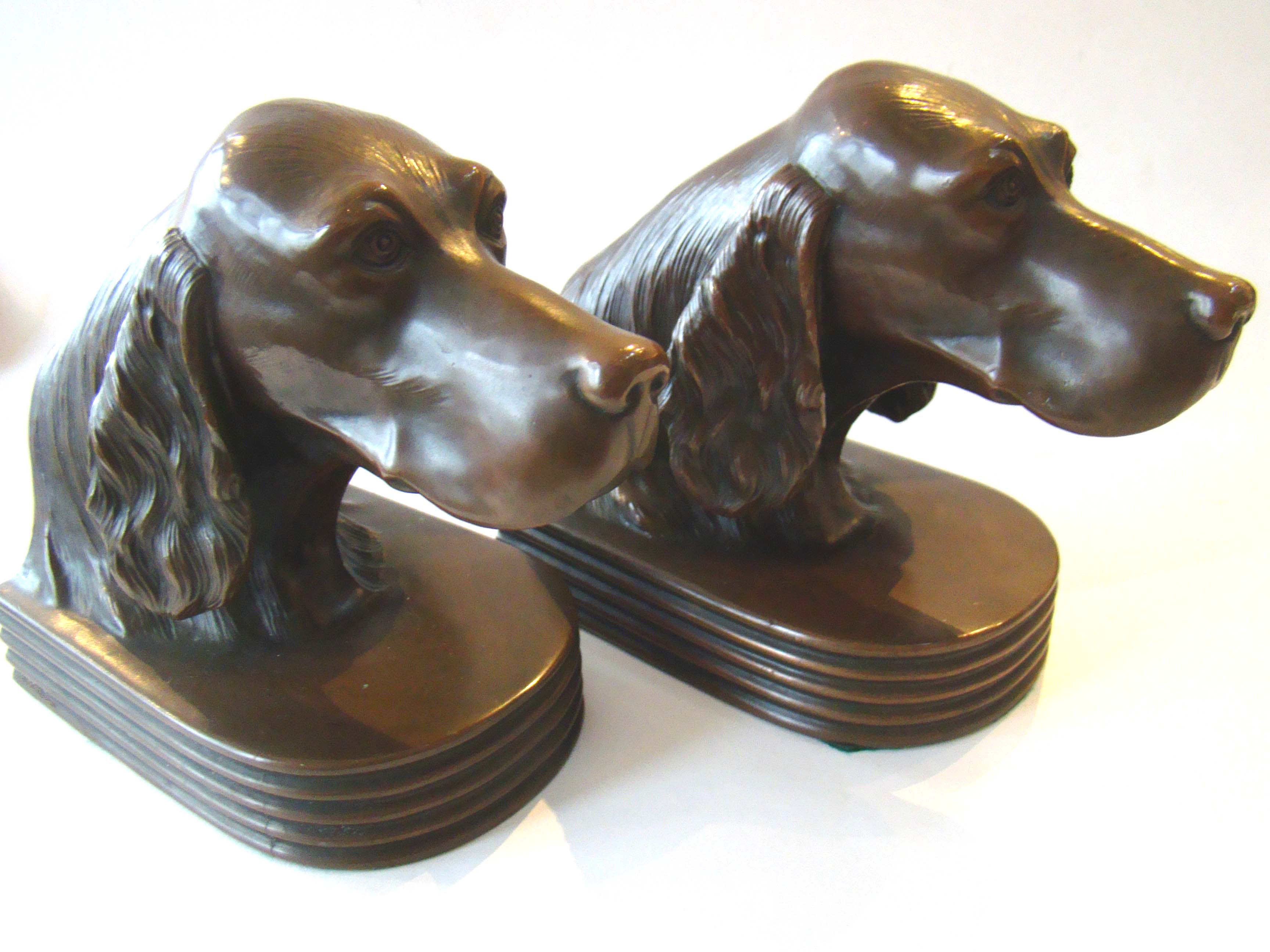 A beautiful pair of vintage bronze setter bookends made by Jennings Brothers circa 1935
