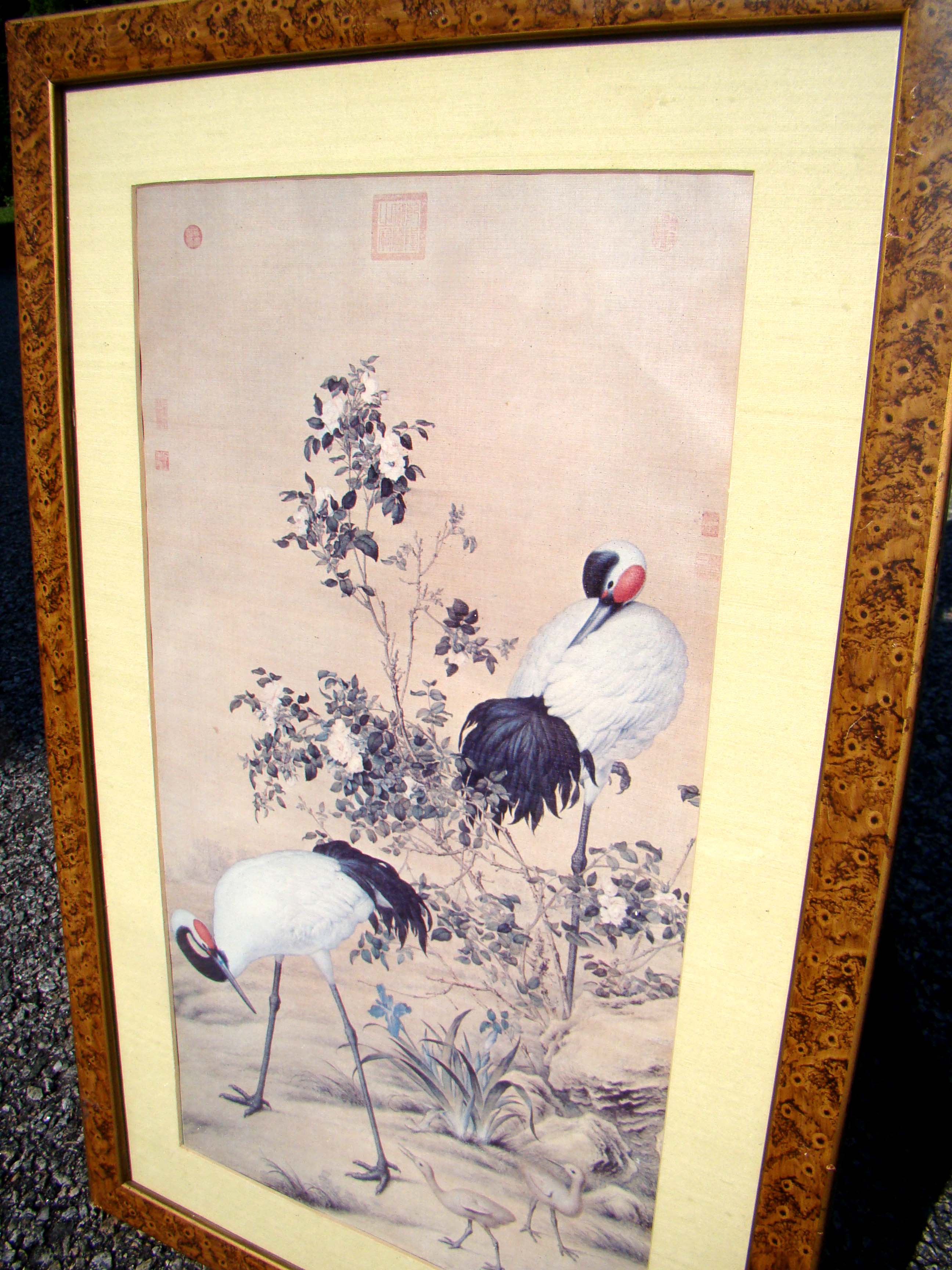 A "Pair of Cranes in the shade of flowers" after the original done by Lang Shining (1688-1766)