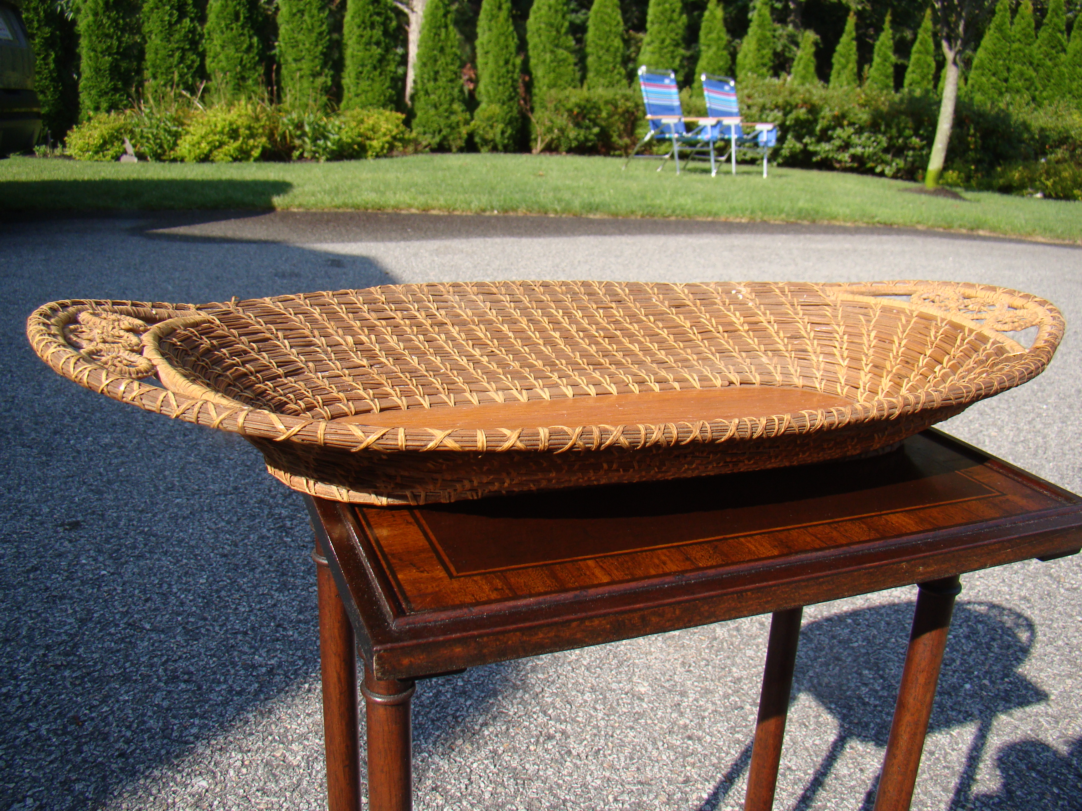 A fine vintage sweetgrass tray with maple base in the Nantucket style — image 2