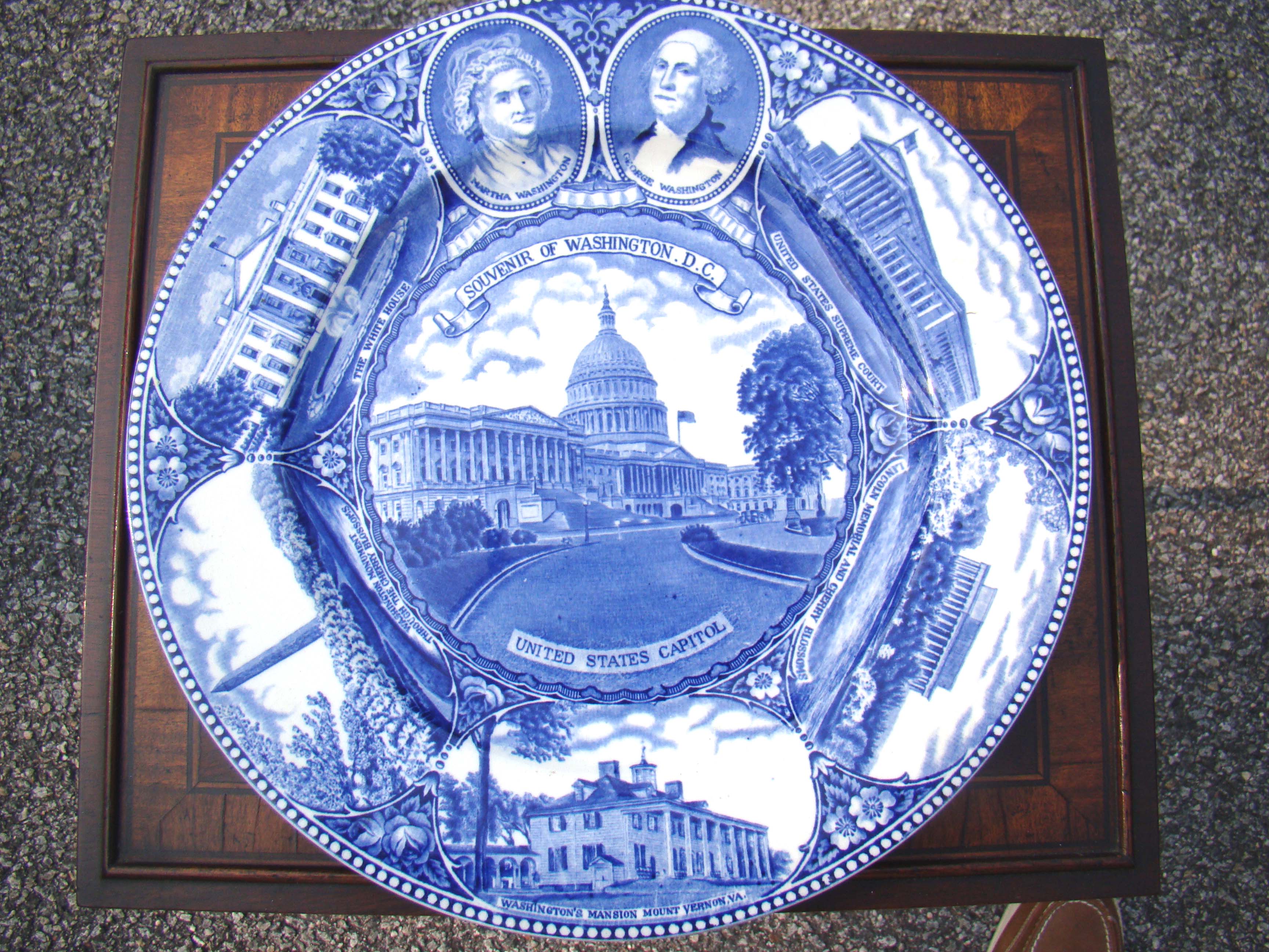A fine souvenir plate circa 1900 featuring sites in Washington D C