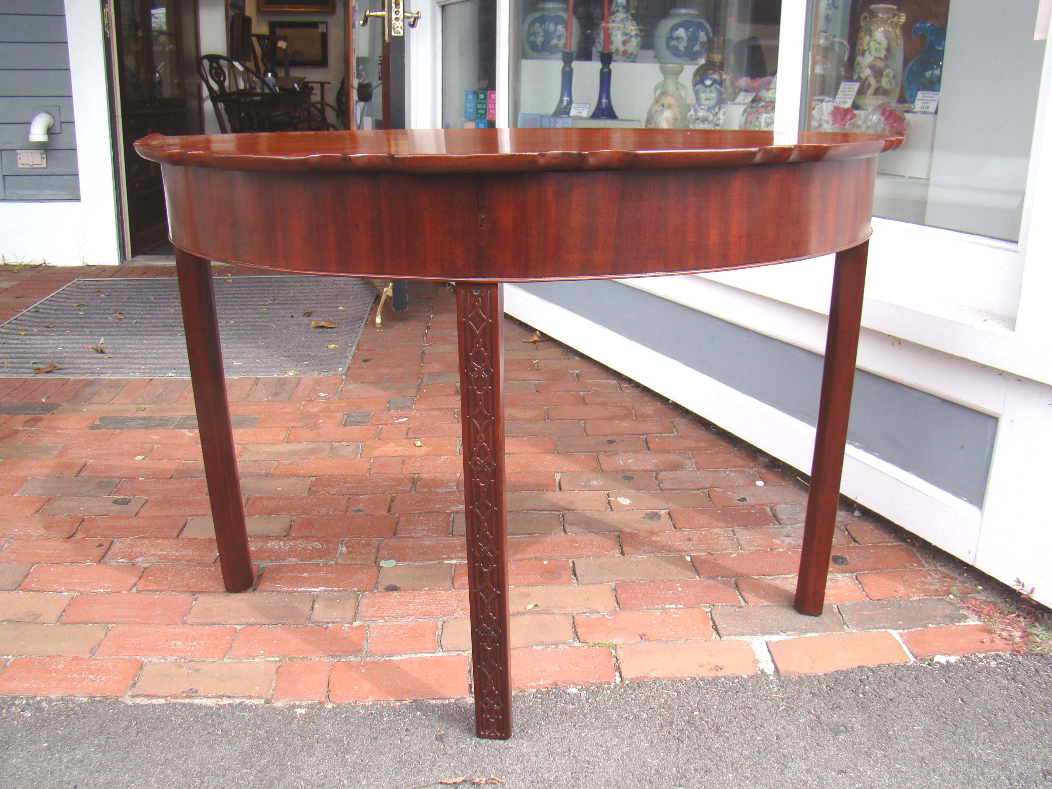 A fine 18th century English "Chinese Chippendale" mahogany demilune table — image 3