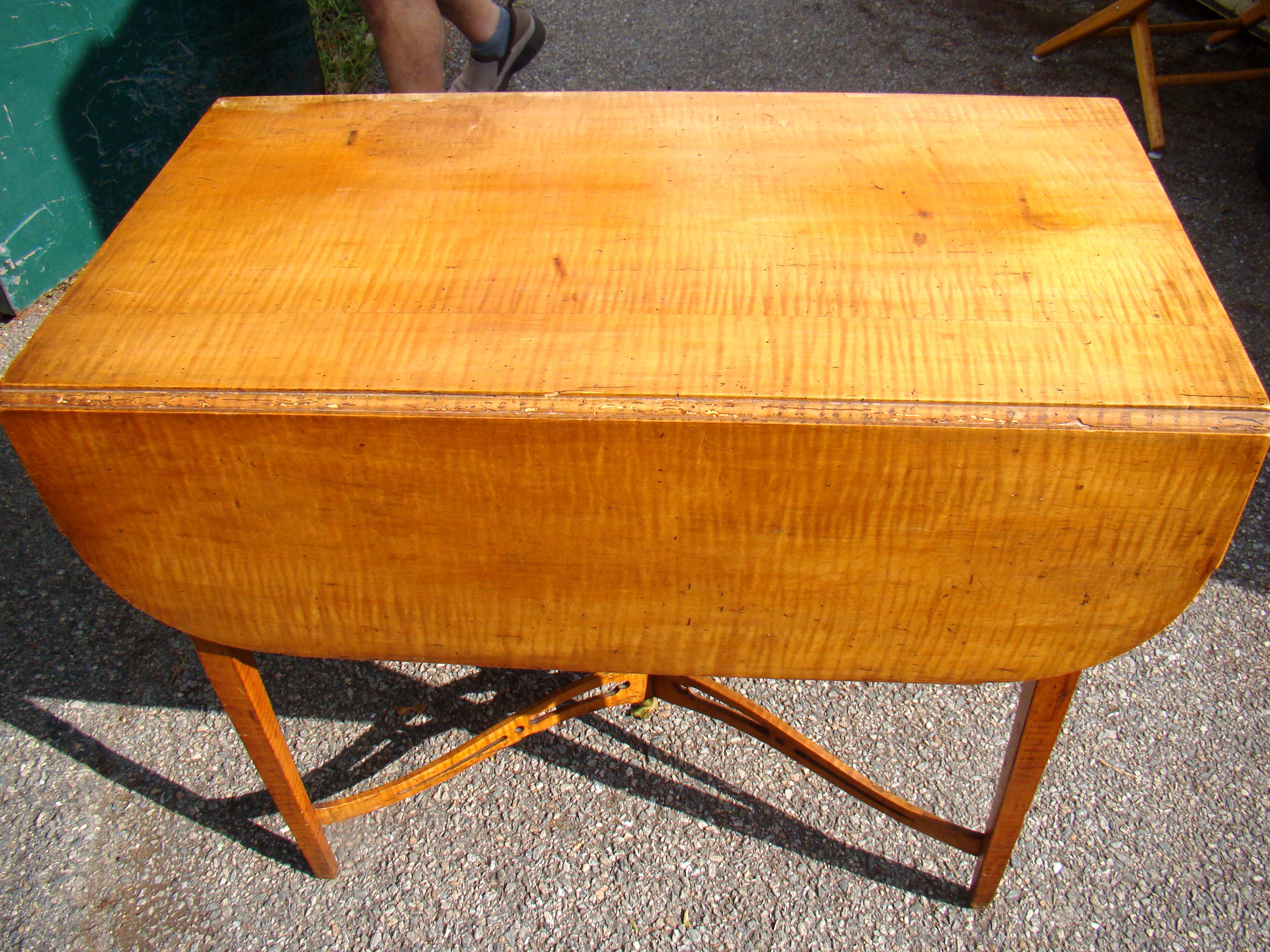 A rare American Federal period tiger maple Pembroke table in untouched original condition probably made in Massachusetts circa 1810