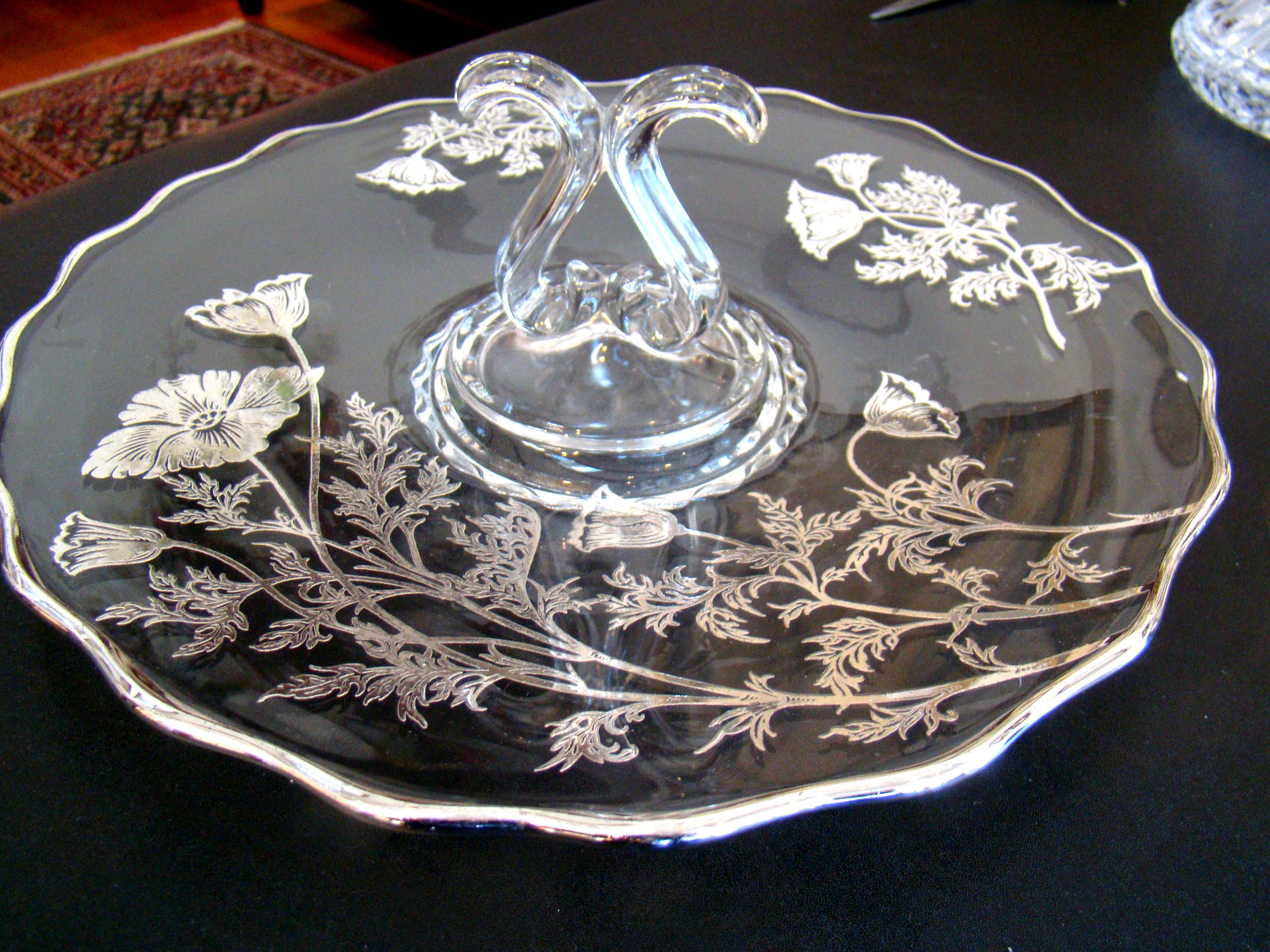 A beautiful vintage silver overlay serving dish circa 1935