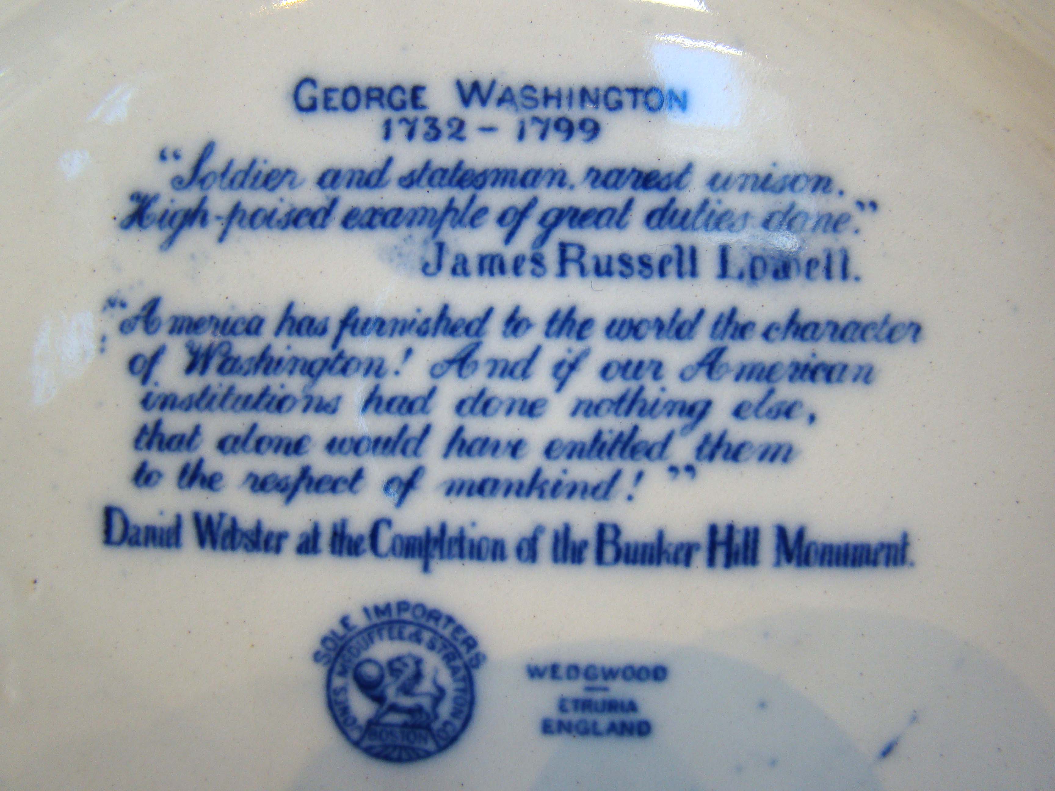 An historic plate featuring George Washington made by Wedgwood in 1895 — image 2