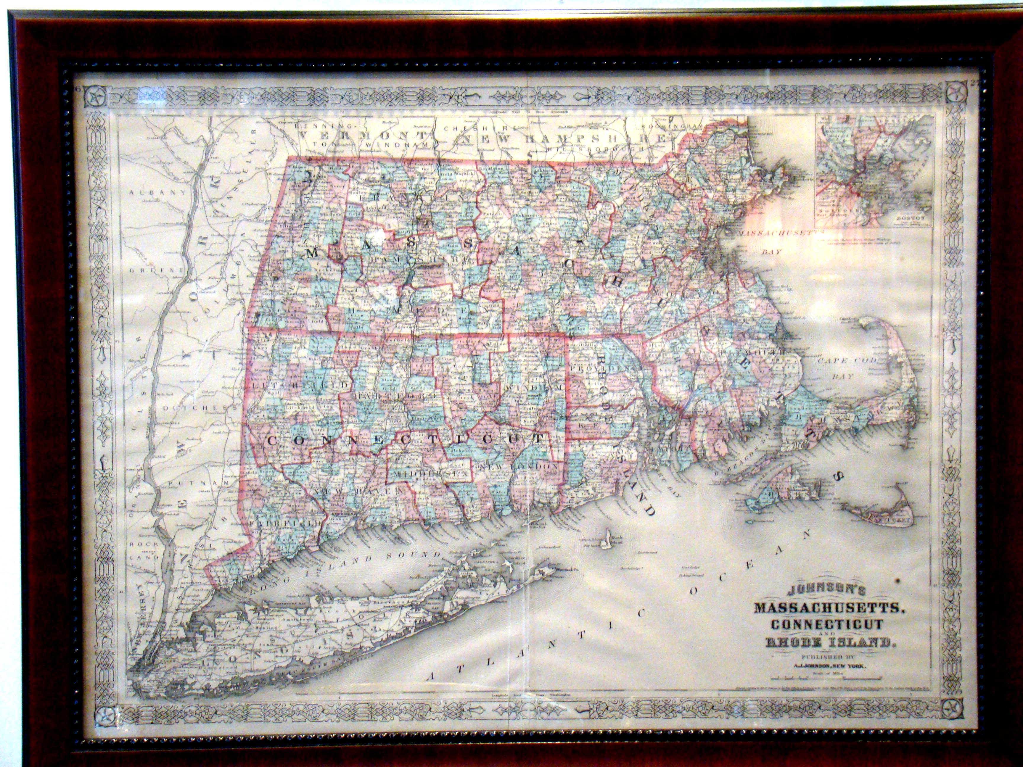A wonderful Civil War era Map of Massachusetts, Rhode Island and Connecticut printed in 1864