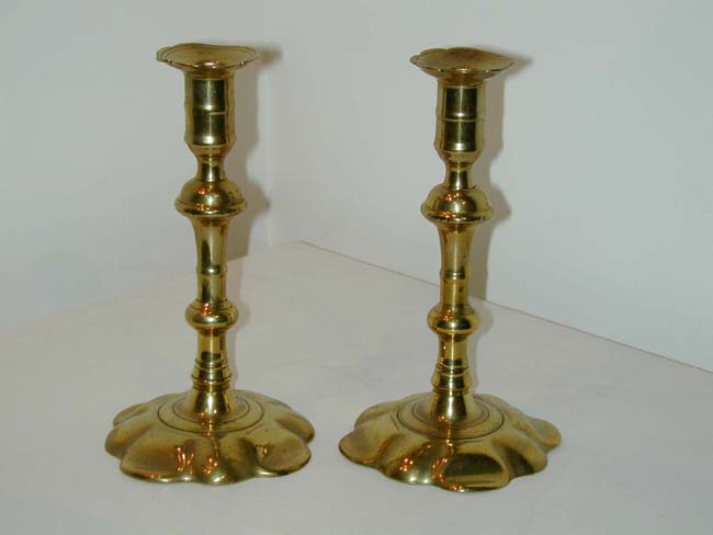 Pair of Georgian Petal Base Brass Candlesticks circa 1750