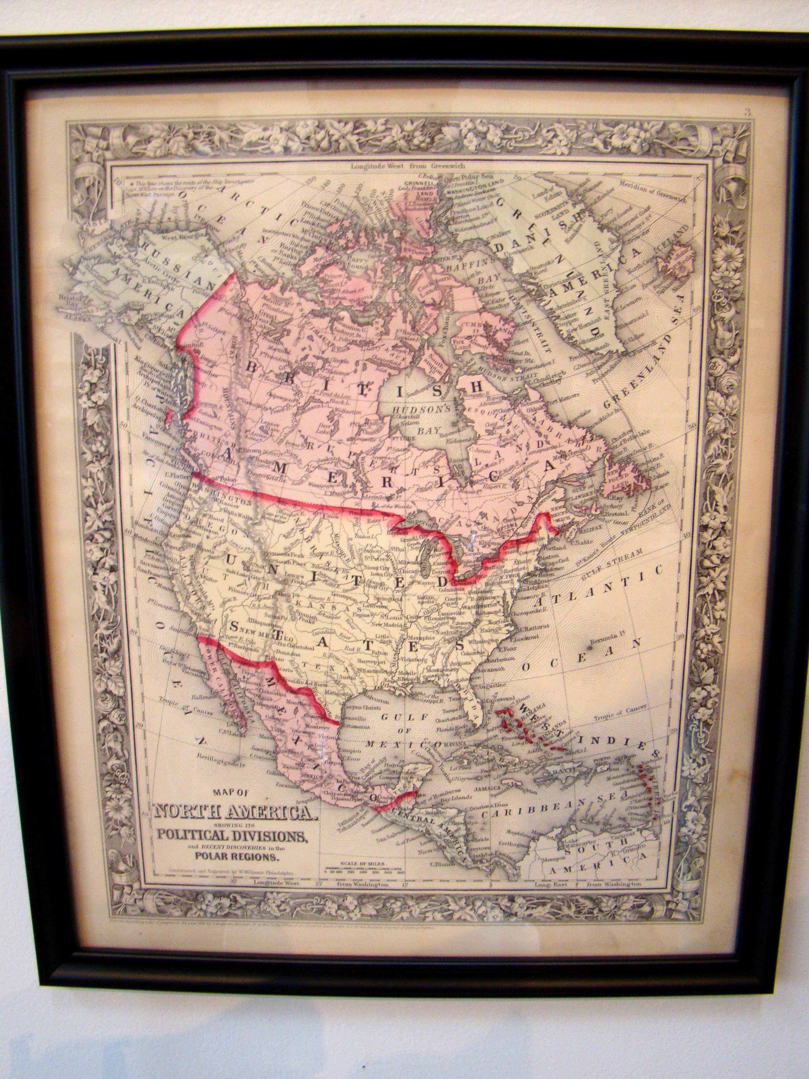 Map of North Americas by Augustus Mitchell printed in 1860