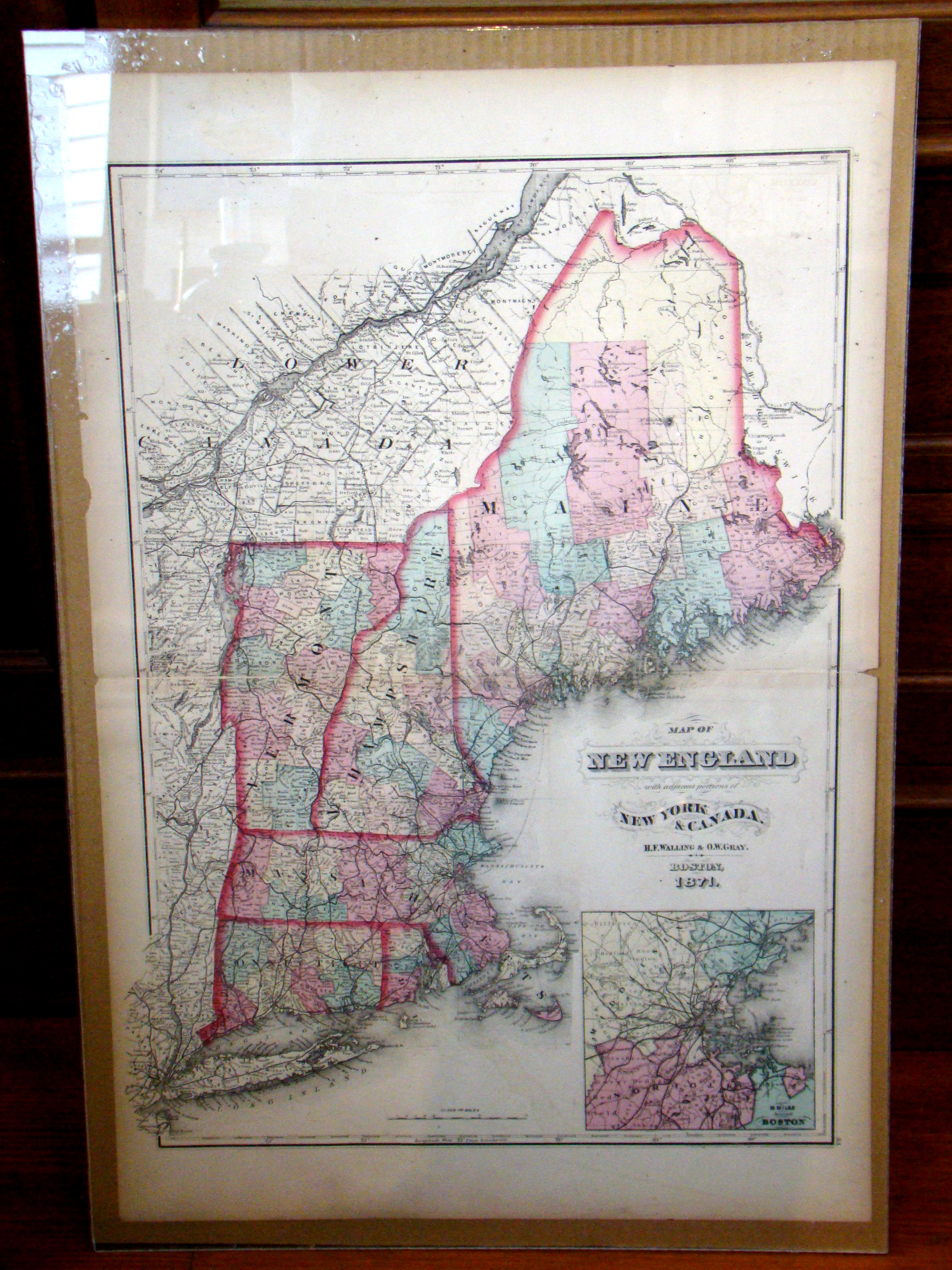 A "Map of New England" published by Walling & Gray in 1871