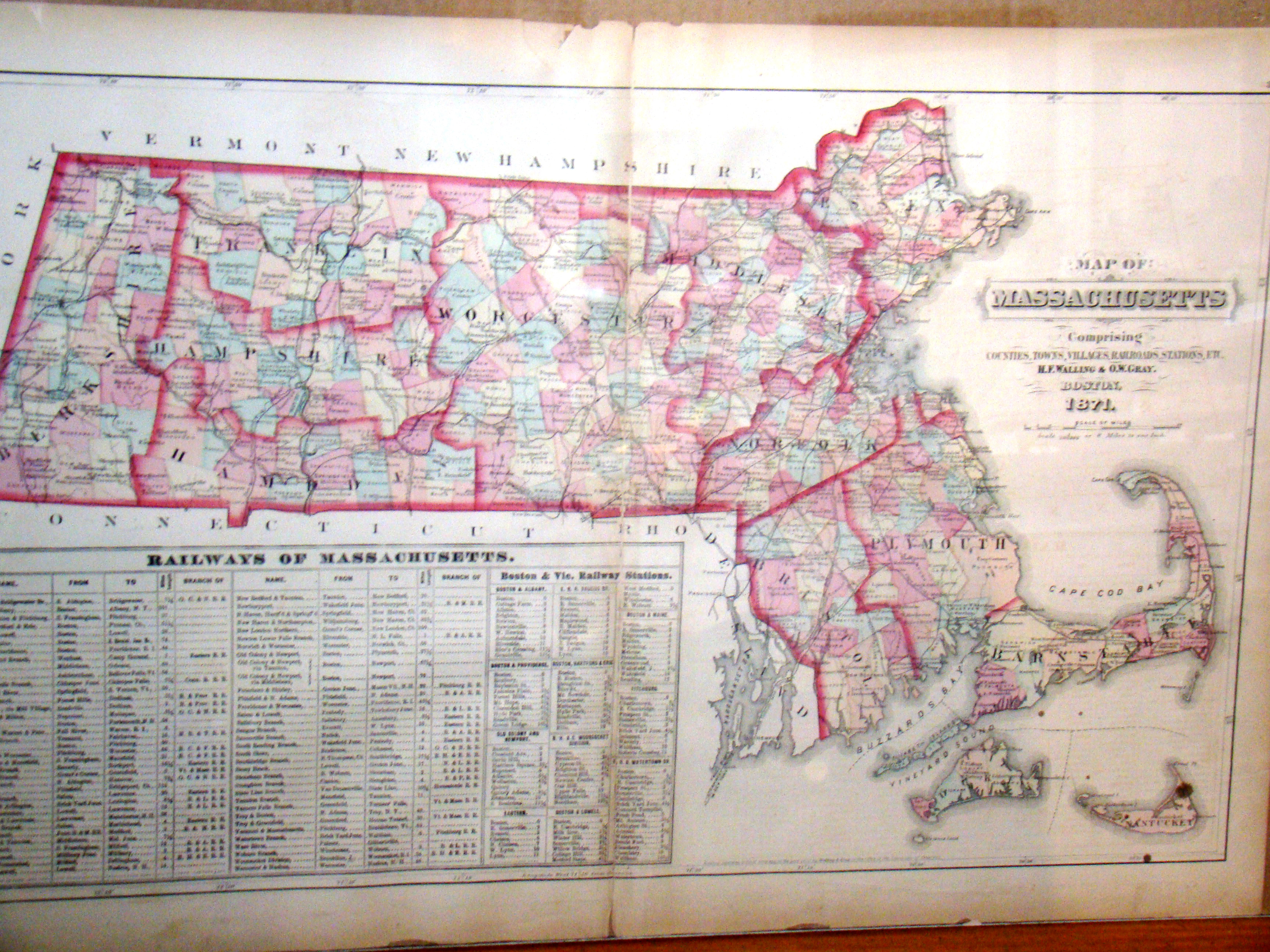 A "Map of Massachusetts" published by Walling & Gray in 1871
