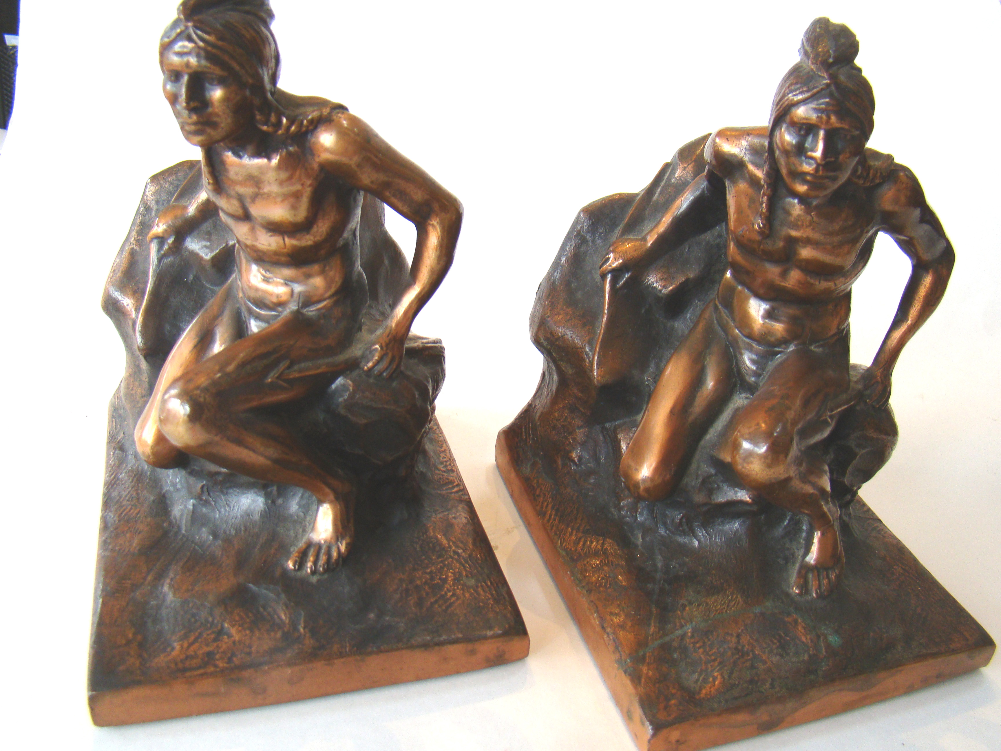 A pair of vintage Native American Scout bookends circa 1935