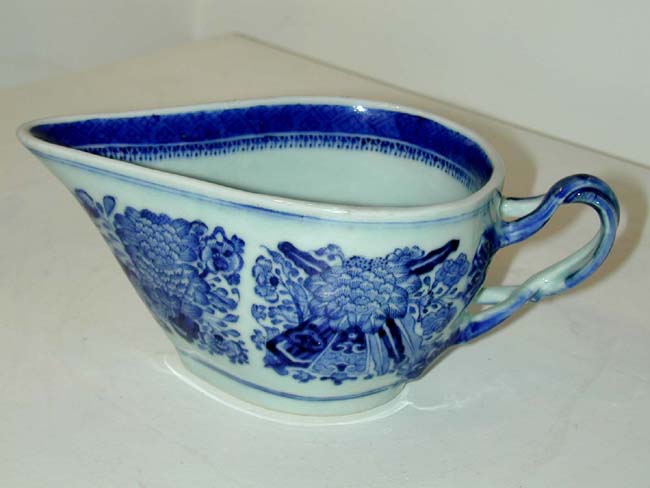 Chinese Export Blue 'Fitzhugh' Strap Handled Creamer circa 1810