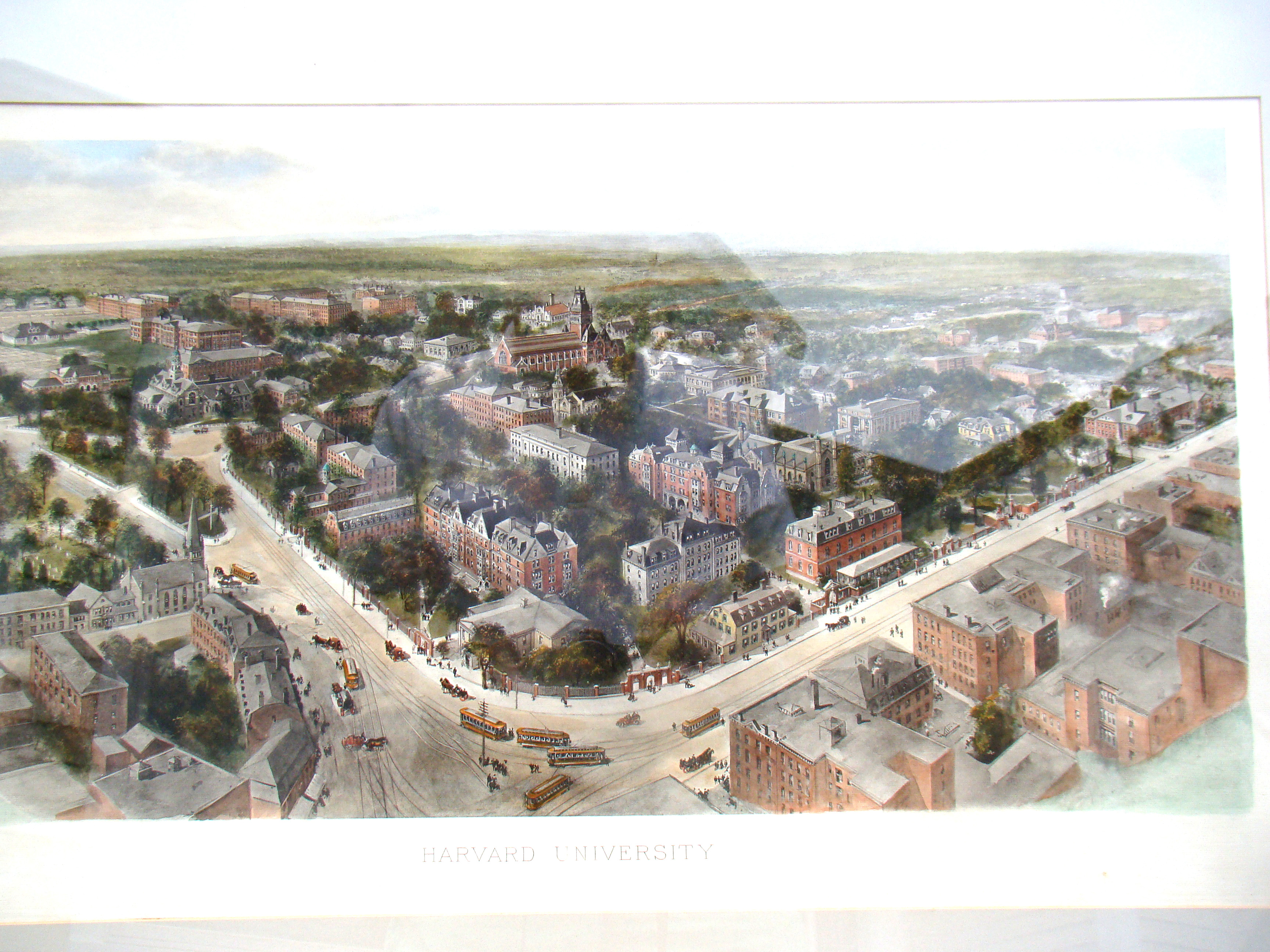 A vintage 'bird's eye' view print of HARVARD UNIVERSITY circa 1890 — image 2