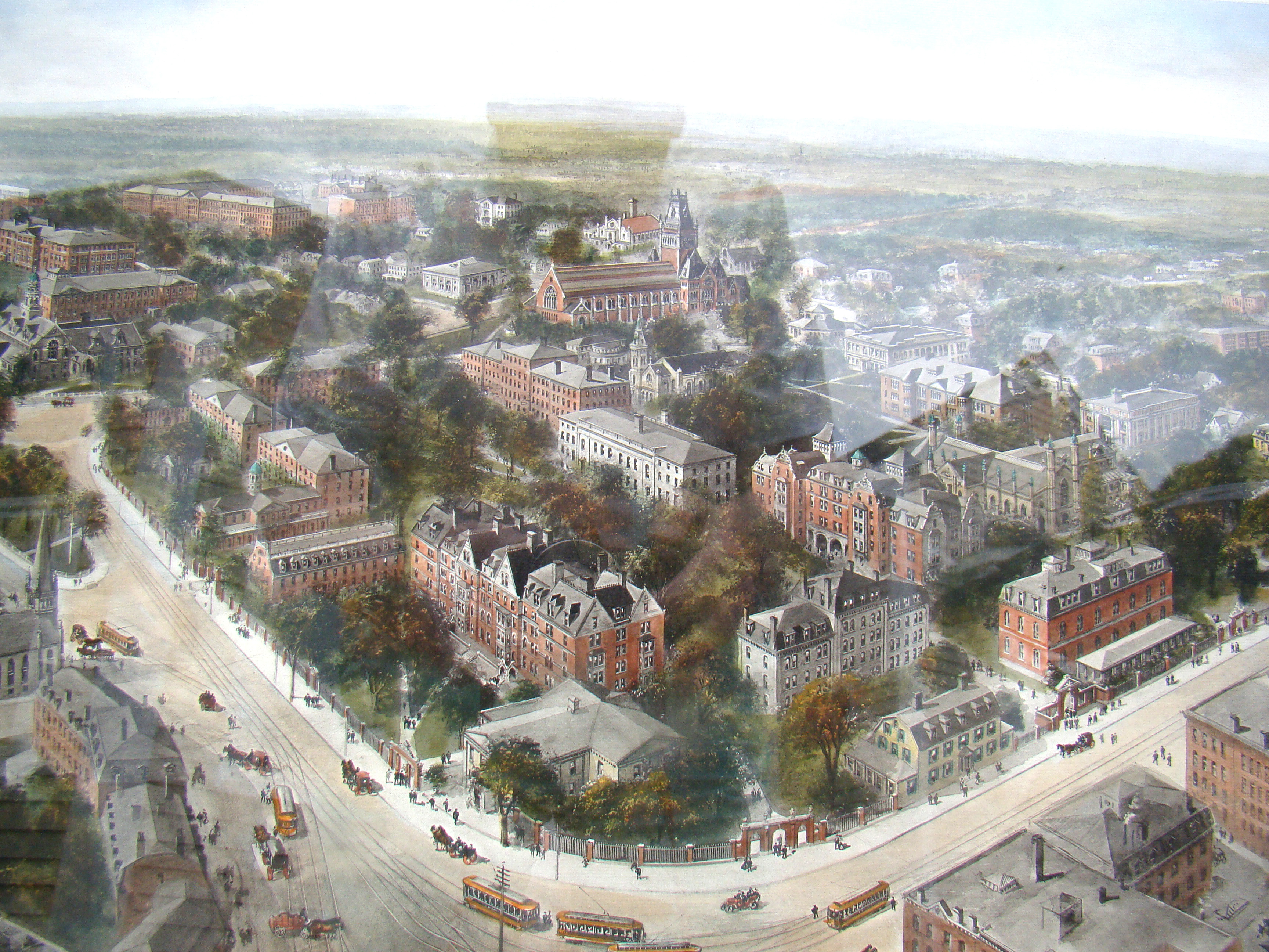 A vintage 'bird's eye' view print of HARVARD UNIVERSITY circa 1890 — image 3
