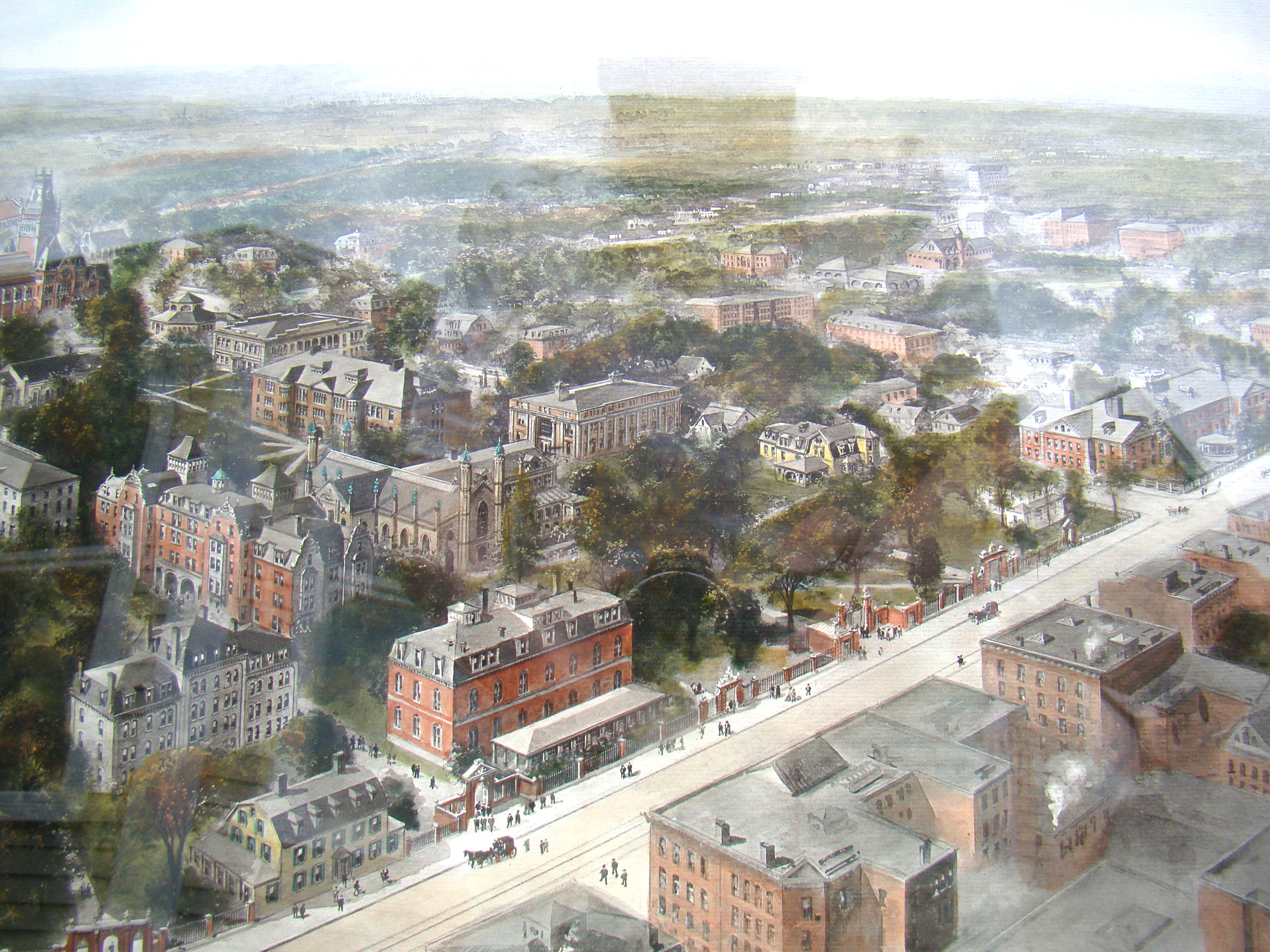 A vintage 'bird's eye' view print of HARVARD UNIVERSITY circa 1890 — image 4