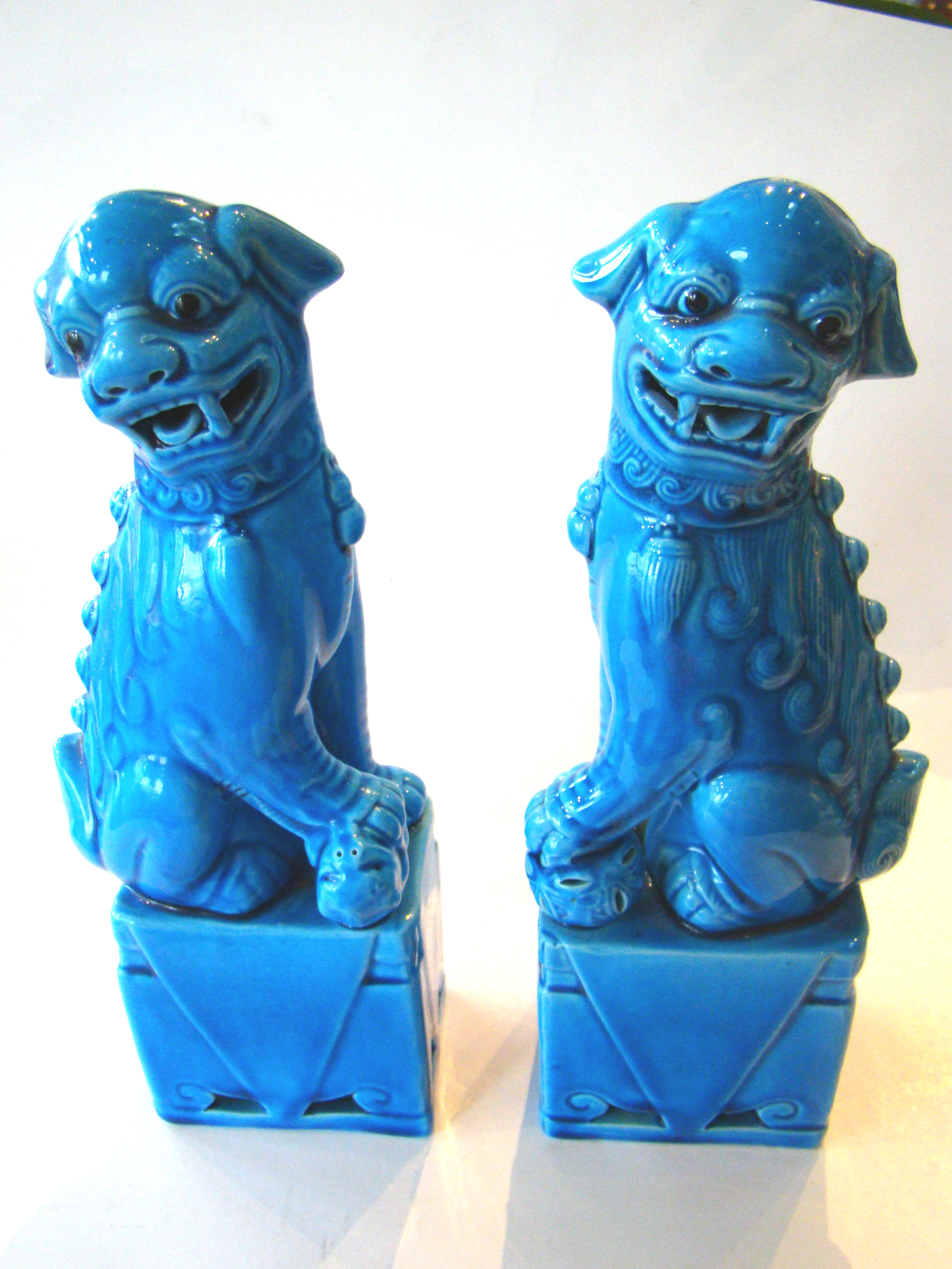 A beautiful pair of Chinese turquoise glazed Foo Dogs — image 2